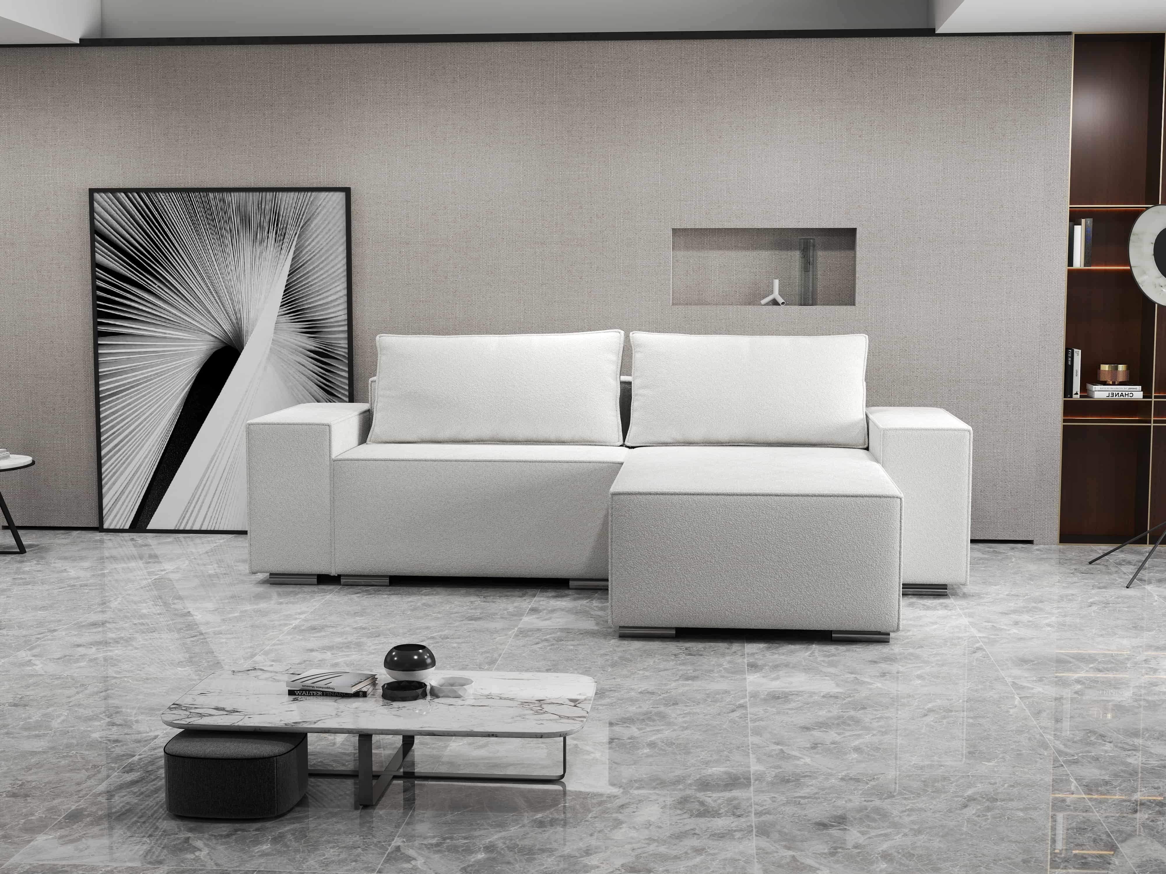 Colțar extensibil dumonde cu ladă de depozitare si sezut confortabil din spuma HR, Dream Euphoria Ivory 290x185 cm II Fabrica