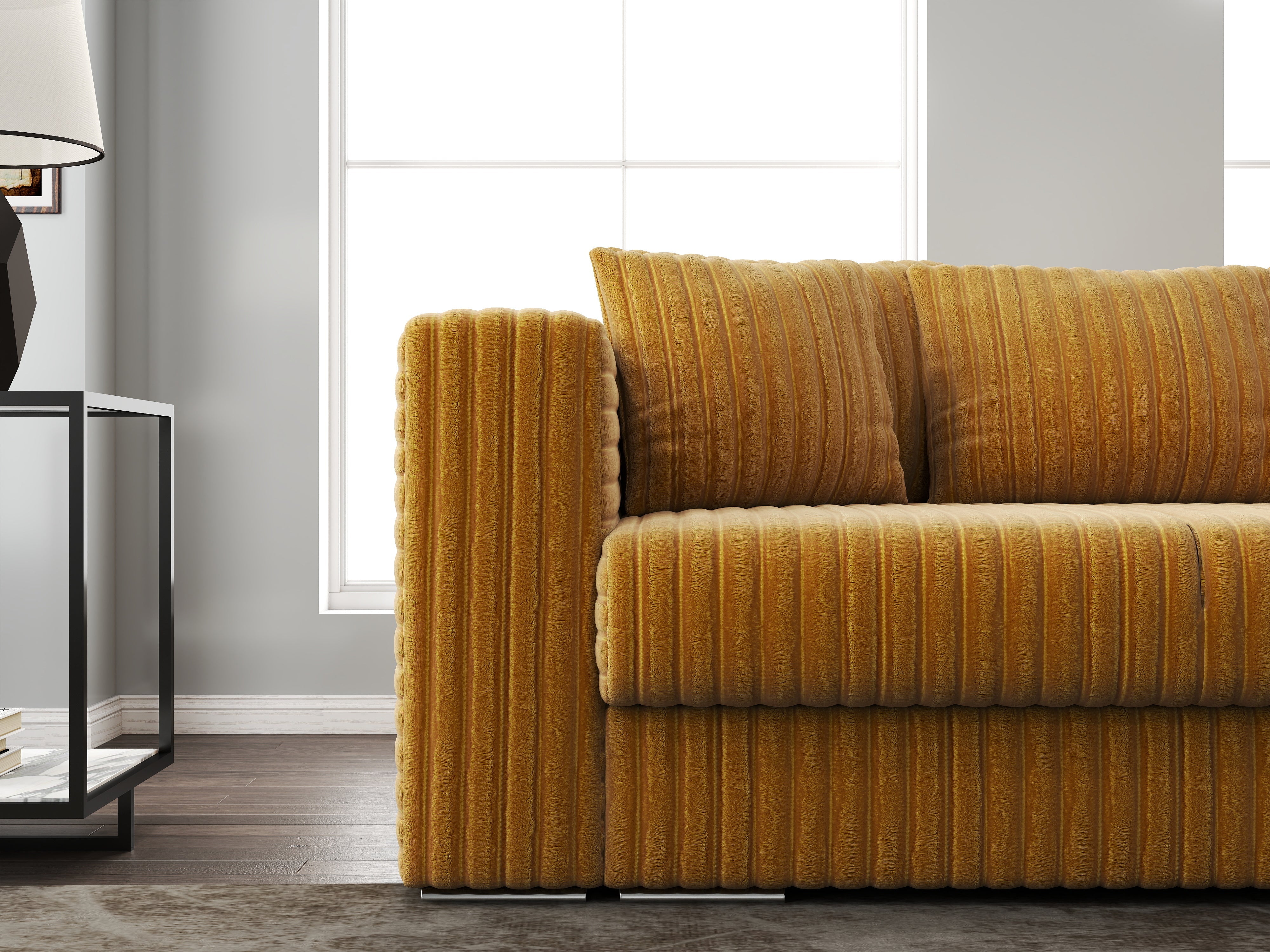 Canapea extensibilă dumonde cu ladă de depozitare si sezut confortabil din spuma HR, Gloria Ambience Mustar 240x100 cm Fabrica