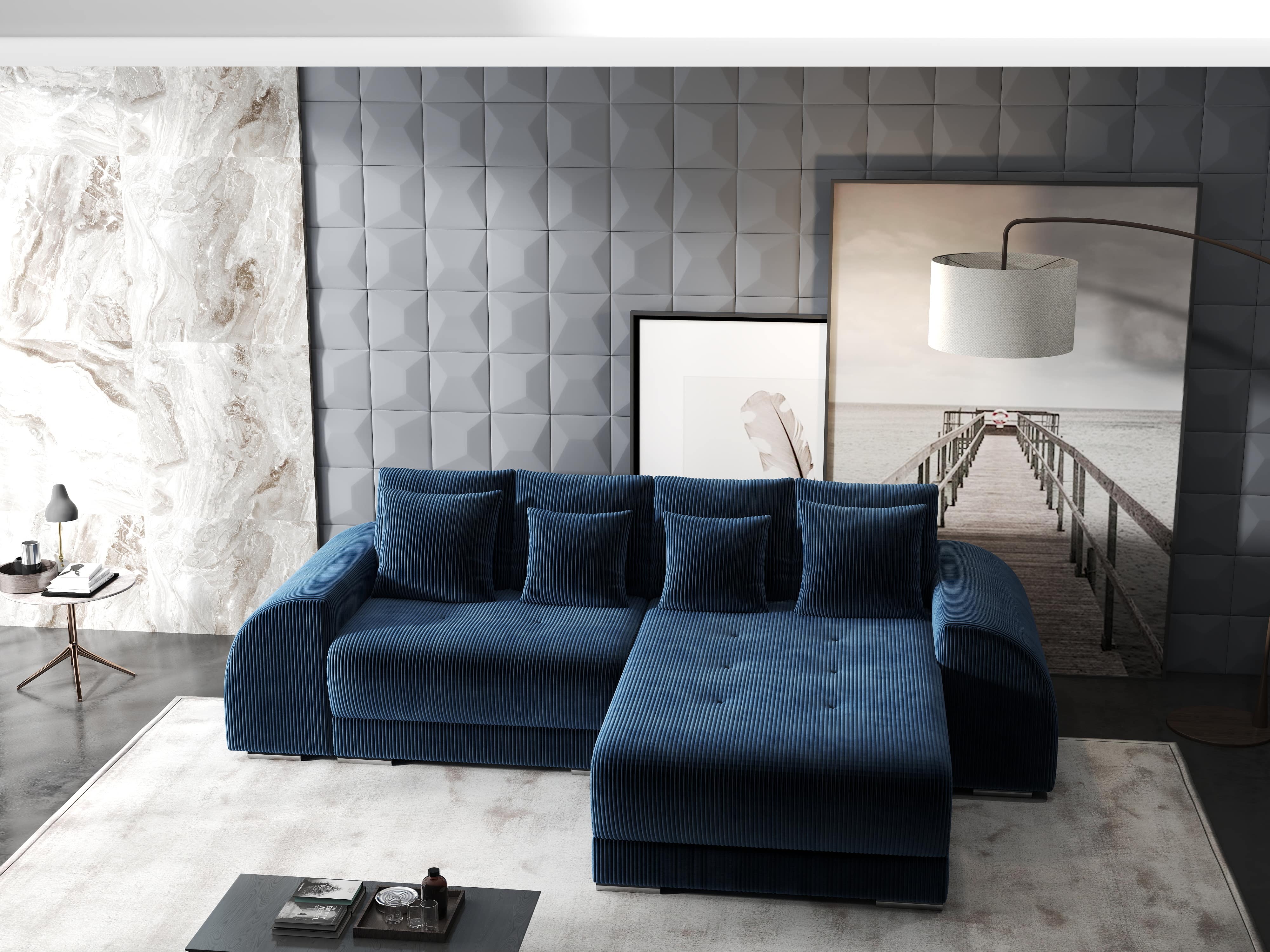 Colțar extensibil dumonde cu ladă de depozitare si sezut confortabil din spuma HR, Verona Zoom Albastru II 290x185 cm Fabrica