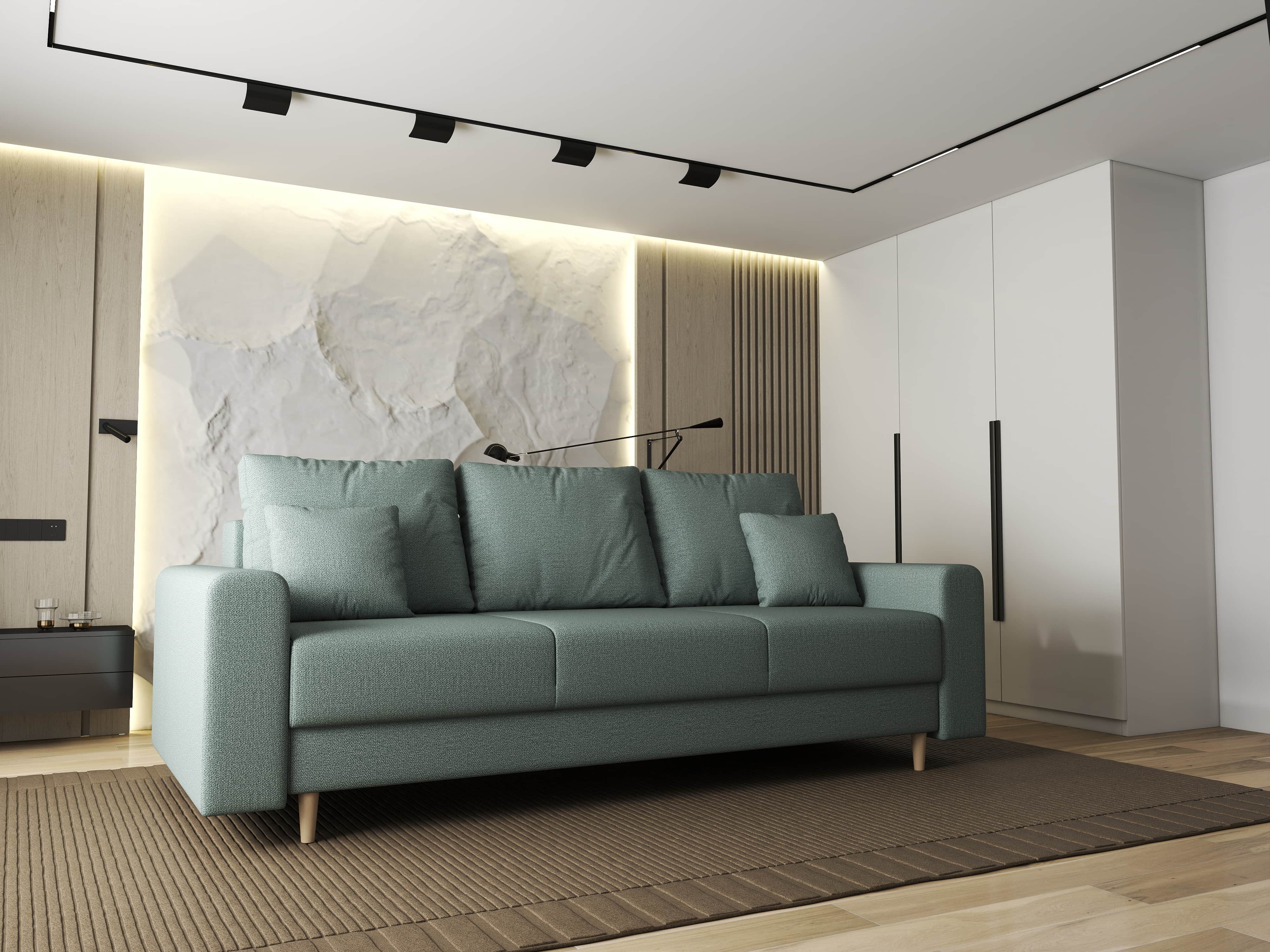 Canapea extensibilă dumonde cu ladă de depozitare si sezut confortabil din spuma HR, Kronos Enjoy Mint 210x100 cm fabrica