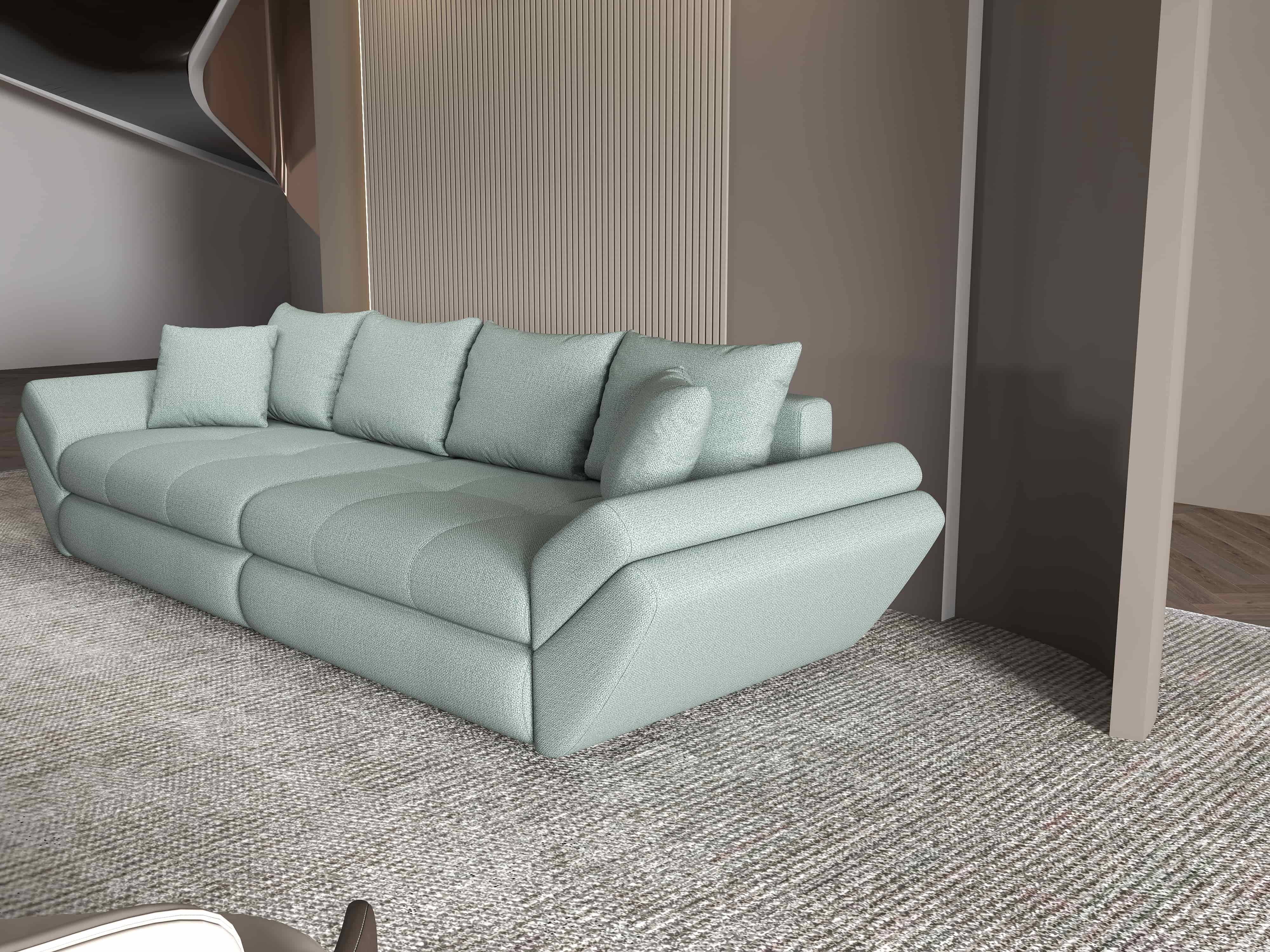 Canapea extensibilă dumonde cu ladă de depozitare si sezut confortabil din spuma HR, Loana Enjoy Mint 300x100 cm Fabrica