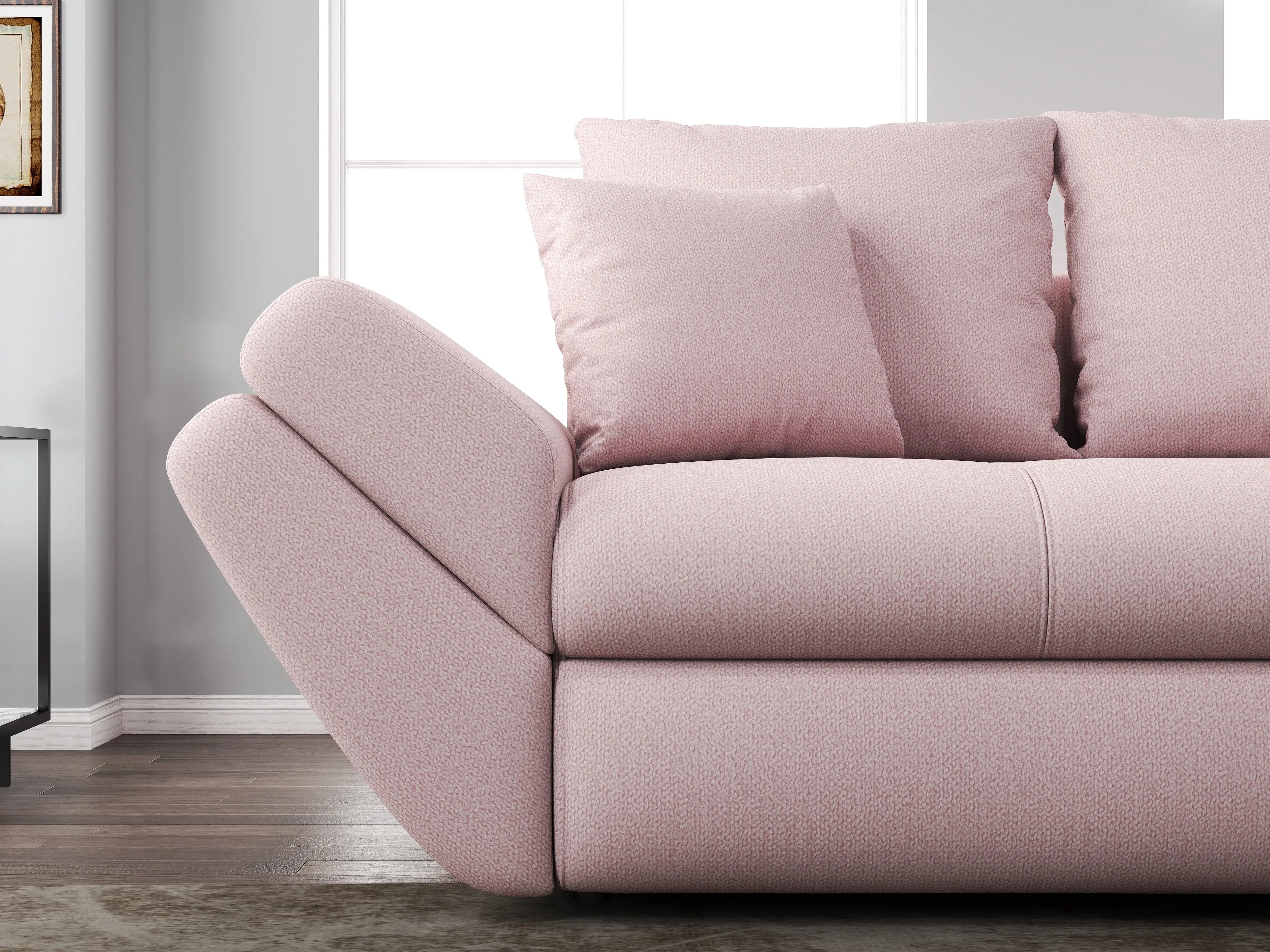 Canapea extensibilă dumonde cu ladă de depozitare si sezut confortabil din spuma HR, Loana Enjoy Flamingo 250x100 cm Fabrica