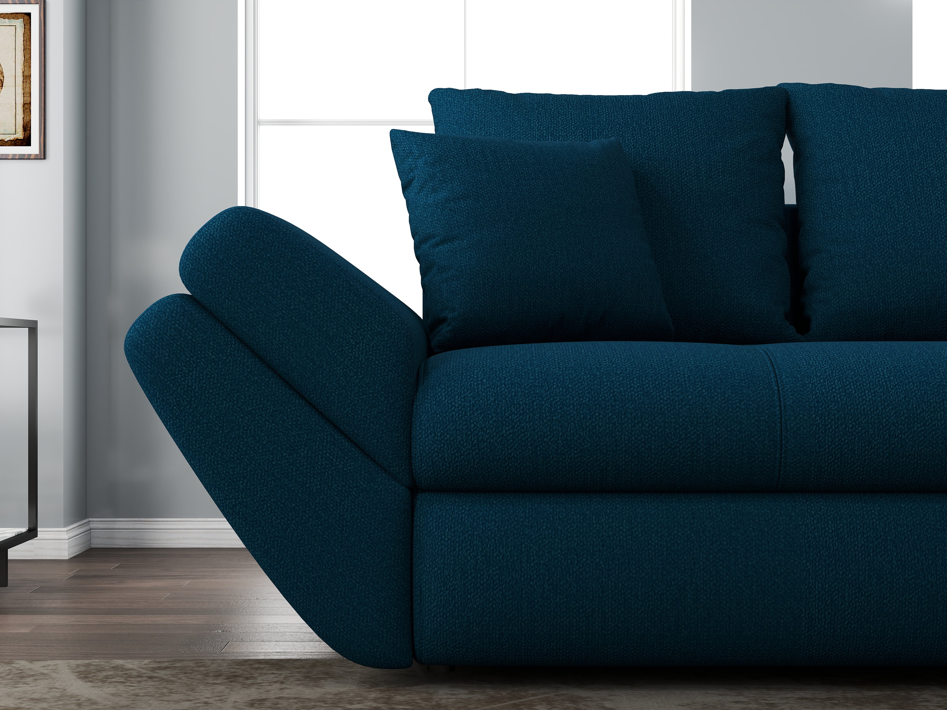 Canapea extensibilă dumonde cu ladă de depozitare si sezut confortabil din spuma HR, Loana Enjoy Petrol 250x100 cm Fabrica