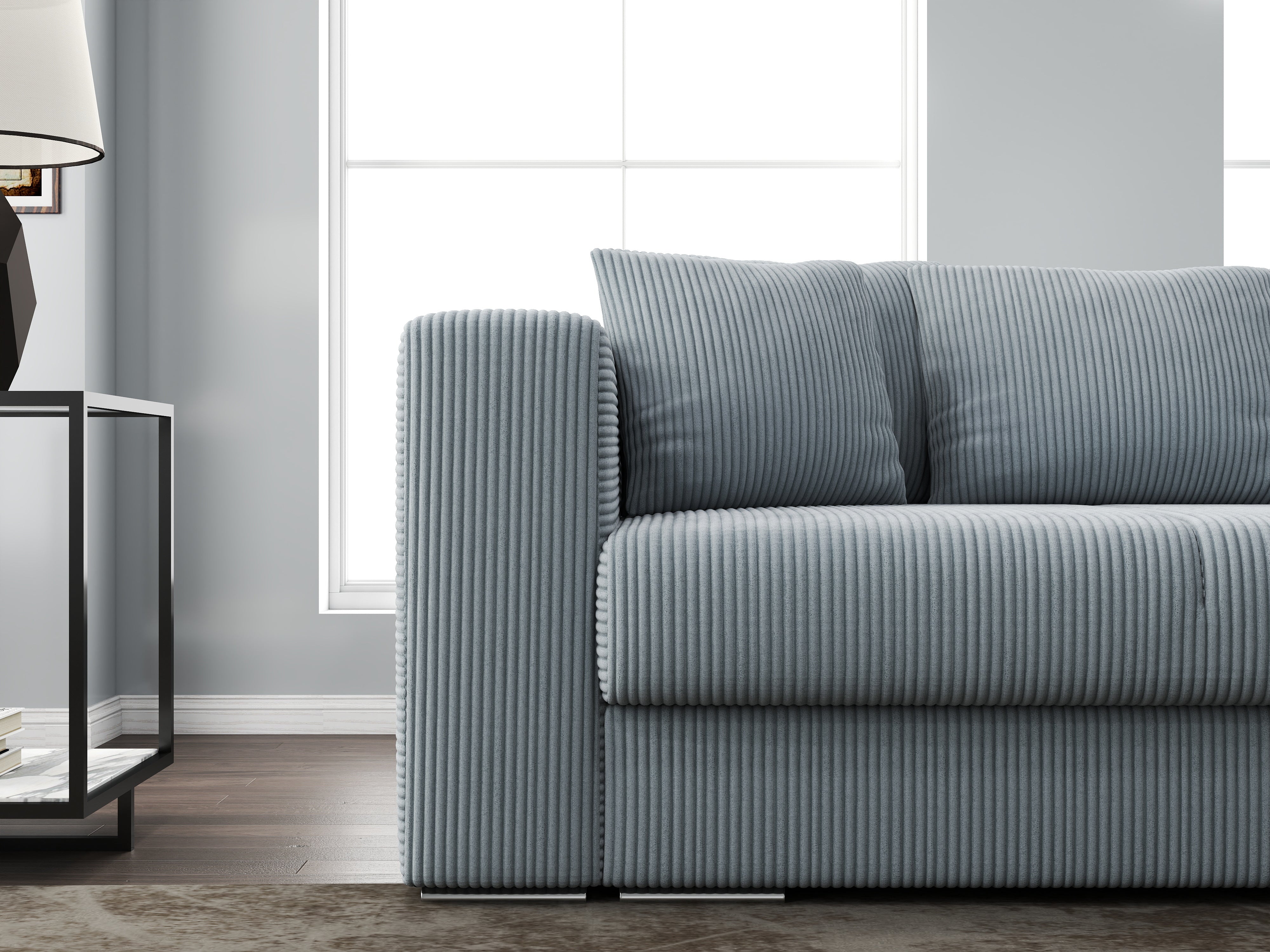 Canapea extensibilă dumonde cu ladă de depozitare si sezut confortabil din spuma HR, Gloria Zoom Grey II 240x100 cm Fabrica