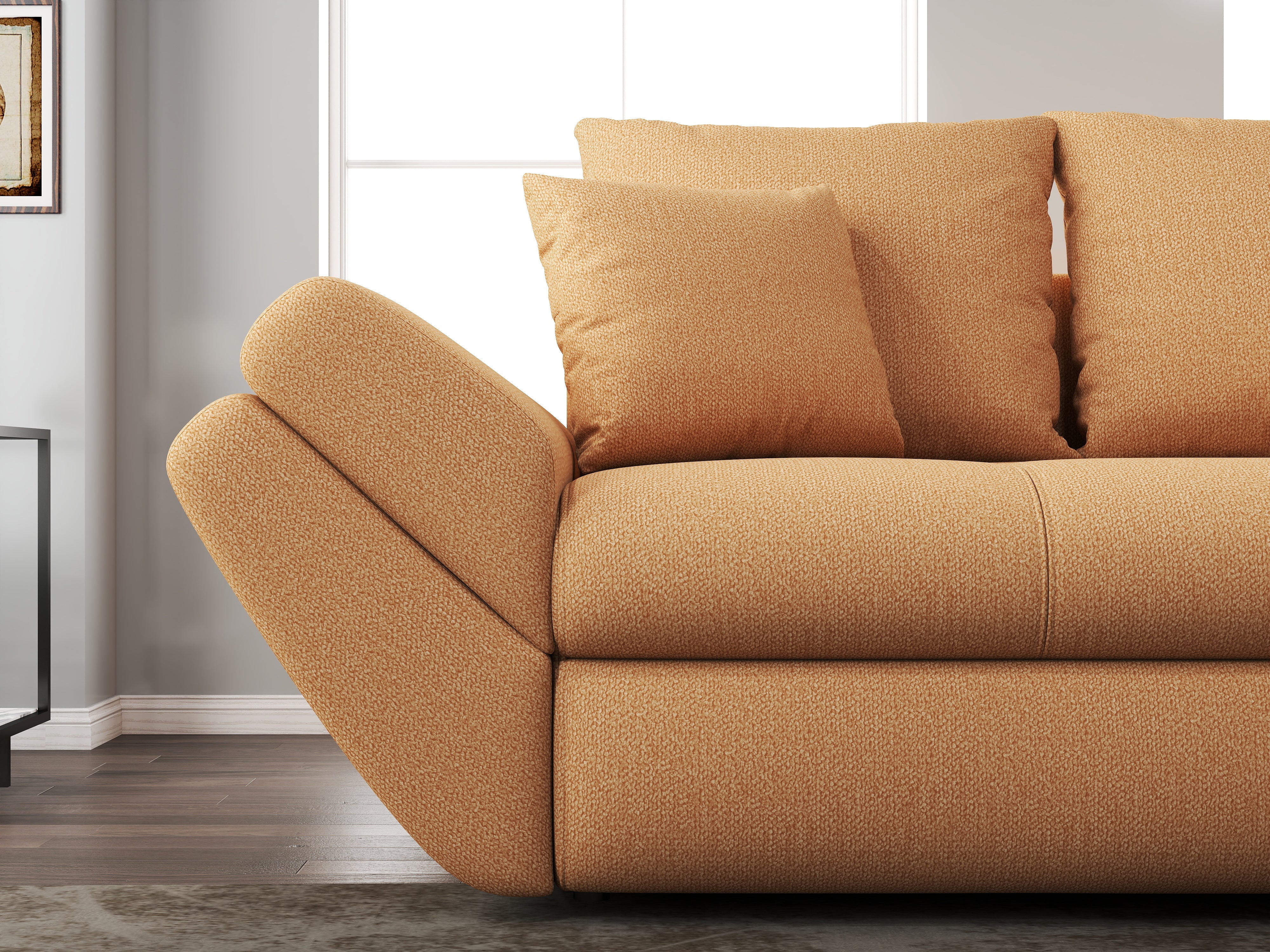 Canapea extensibilă dumonde cu ladă de depozitare si sezut confortabil din spuma HR, Loana Enjoy Mango 250x100 cm Fabrica