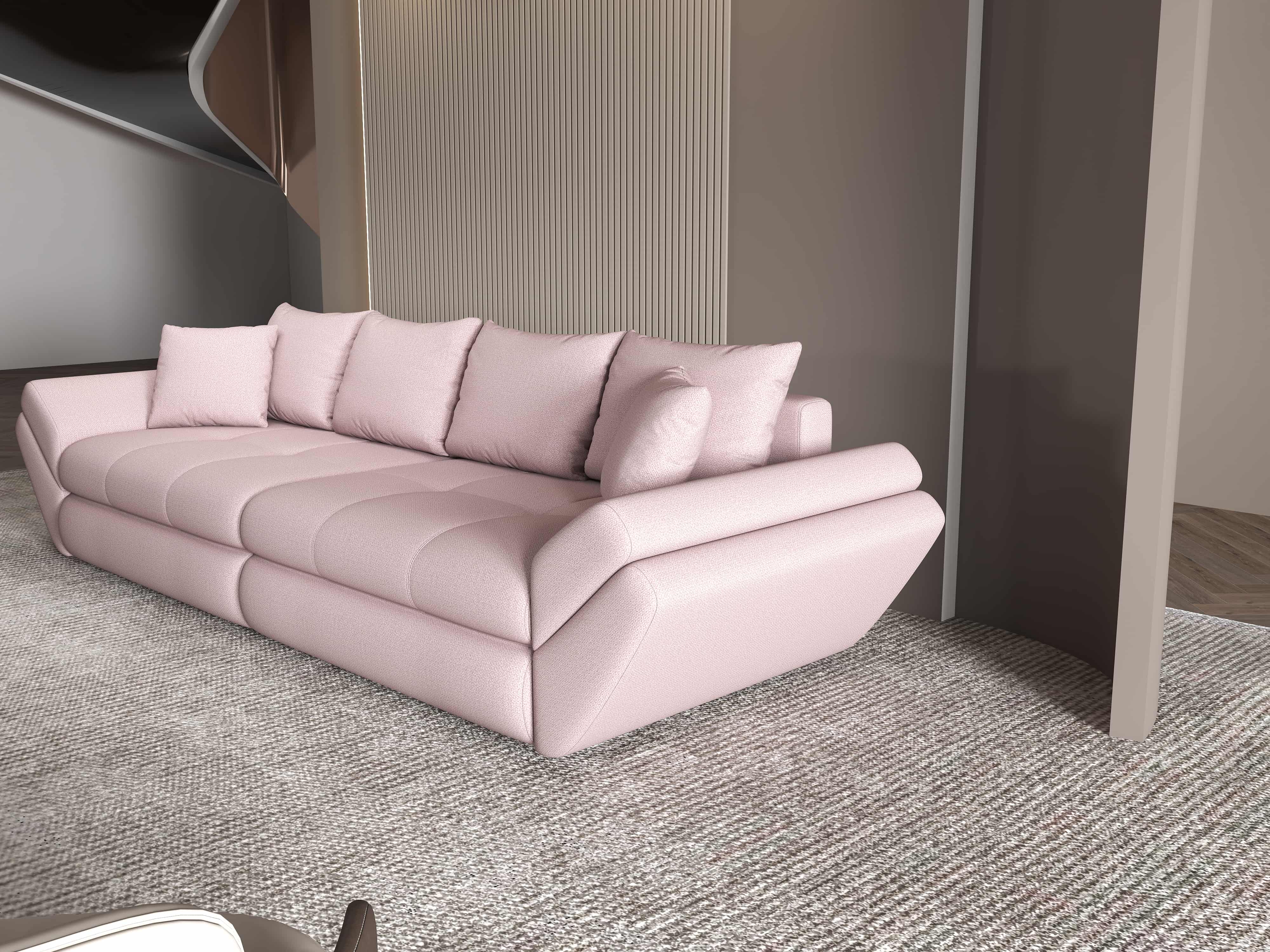 Canapea extensibilă dumonde cu ladă de depozitare si sezut confortabil din spuma HR, Loana Enjoy Roz 300x100 cm Fabrica