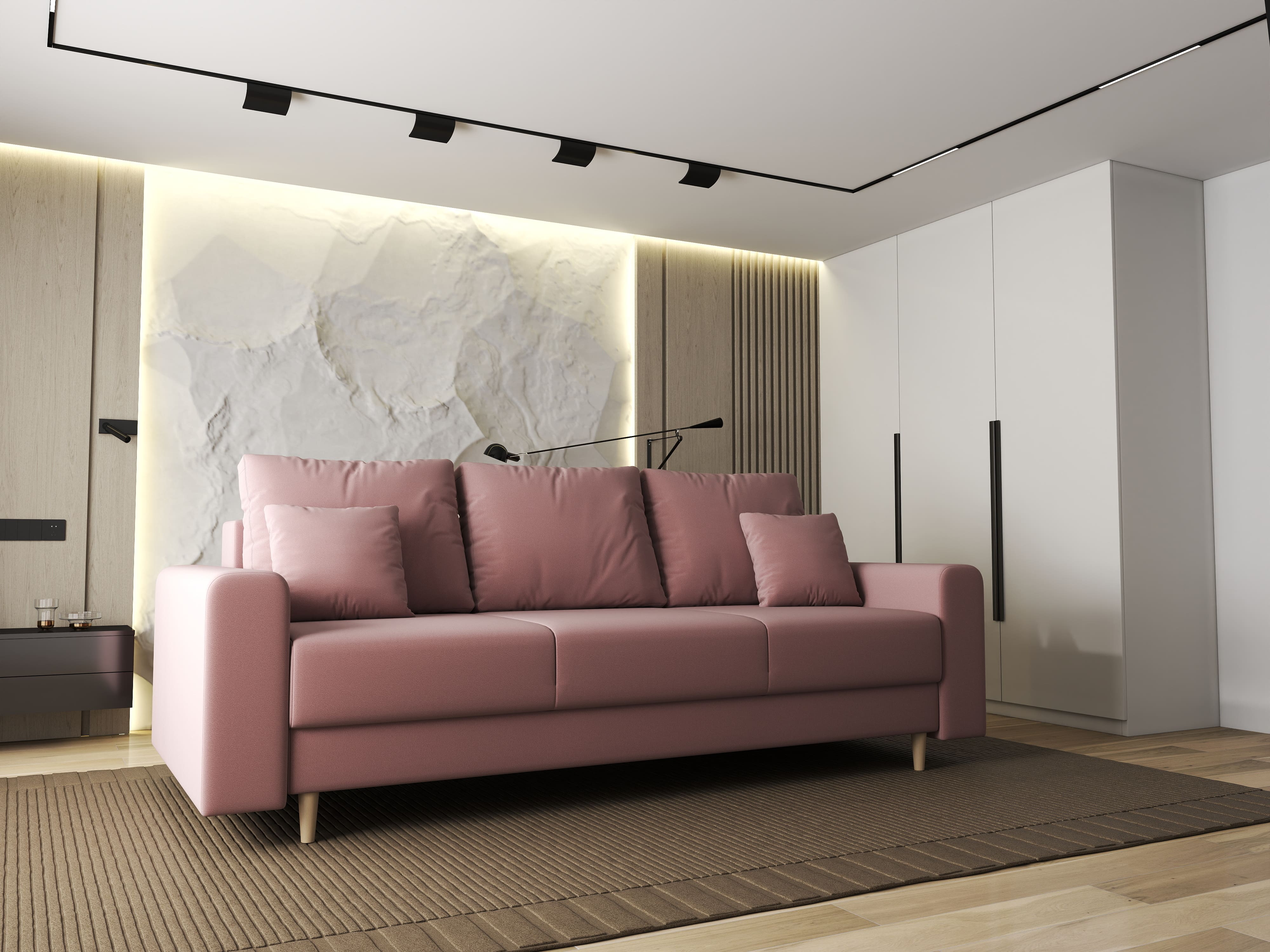 Canapea extensibilă dumonde cu ladă de depozitare si sezut confortabil din spuma HR, Kronos Royal Roz 210x100 cm fabrica