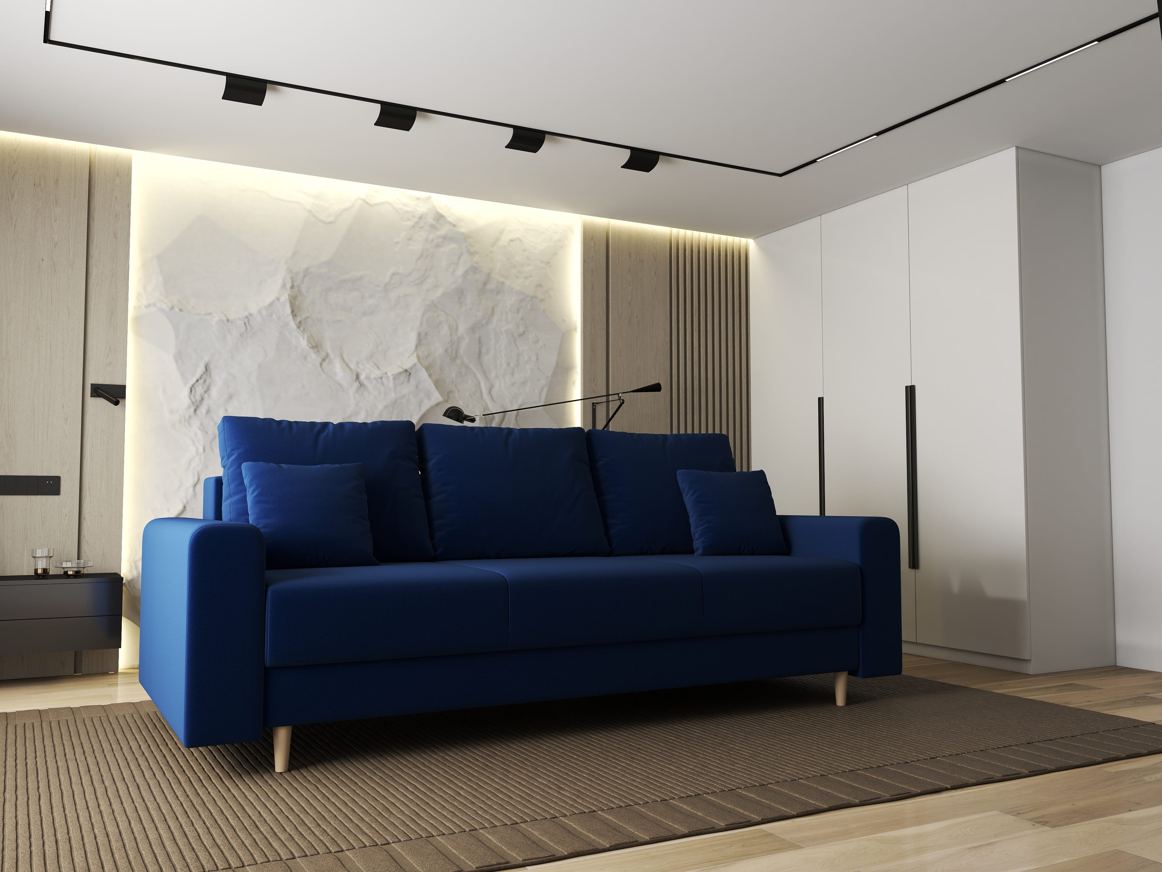 Canapea extensibilă dumonde cu ladă de depozitare si sezut confortabil din spuma HR, Kronos Royal Albastru 210x100 cm fabrica