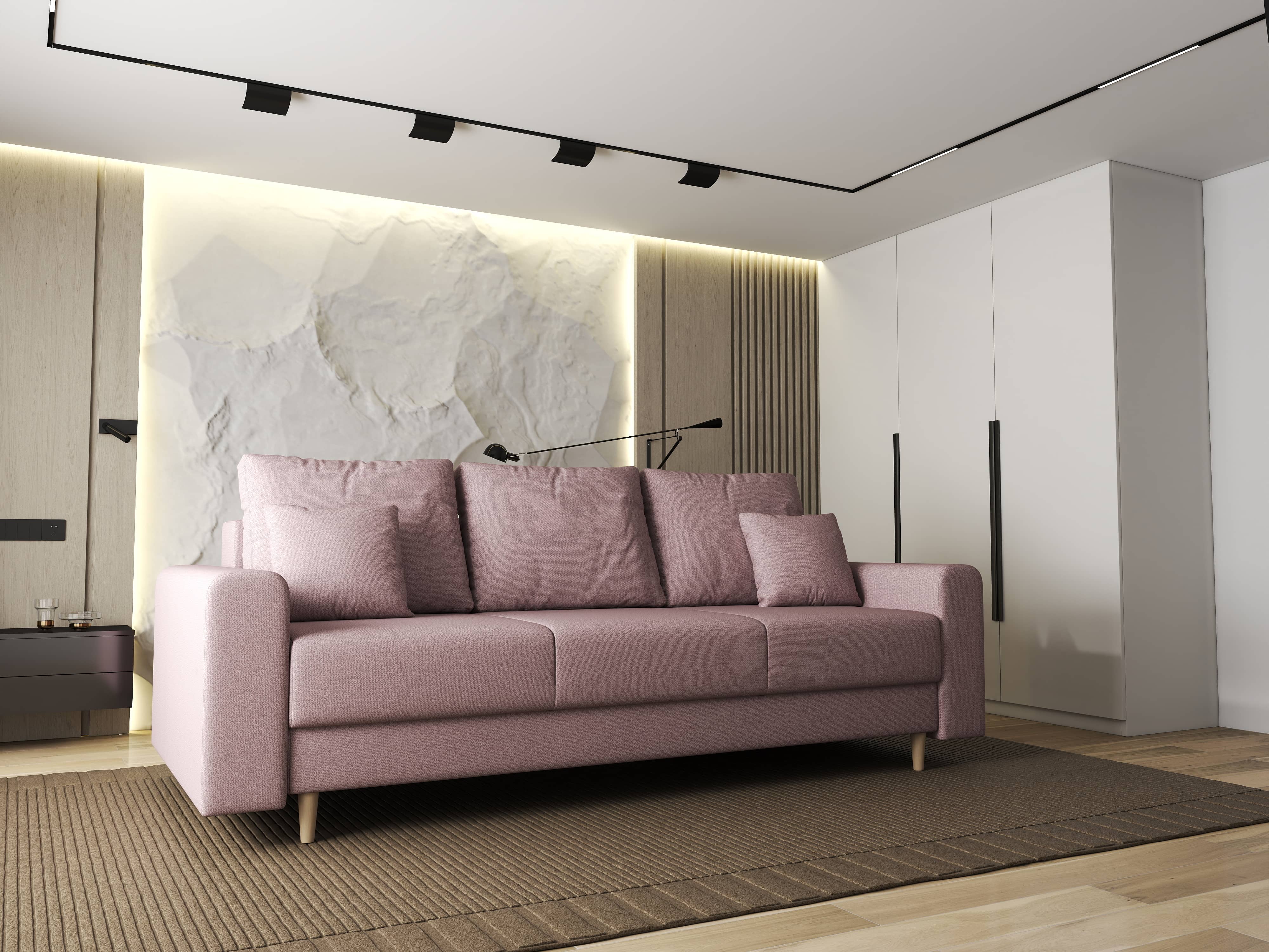 Canapea extensibilă dumonde cu ladă de depozitare si sezut confortabil din spuma HR, Kronos Enjoy Flamingo 210x100 cm fabrica
