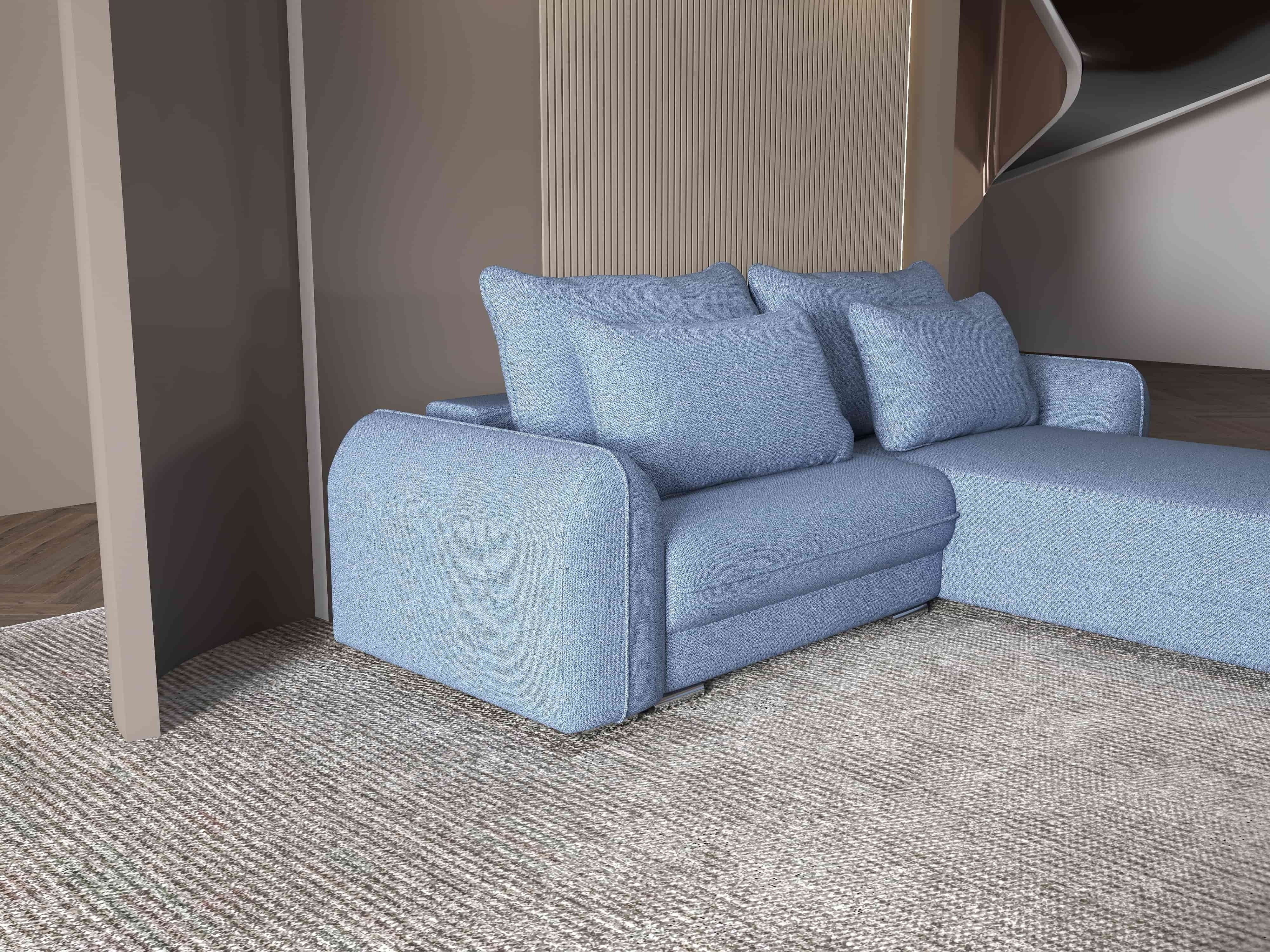 Colțar extensibil dumonde cu ladă de depozitare si sezut confortabil din spuma HR, Denver Enjoy Albastru 275x185 cm II Fabrica