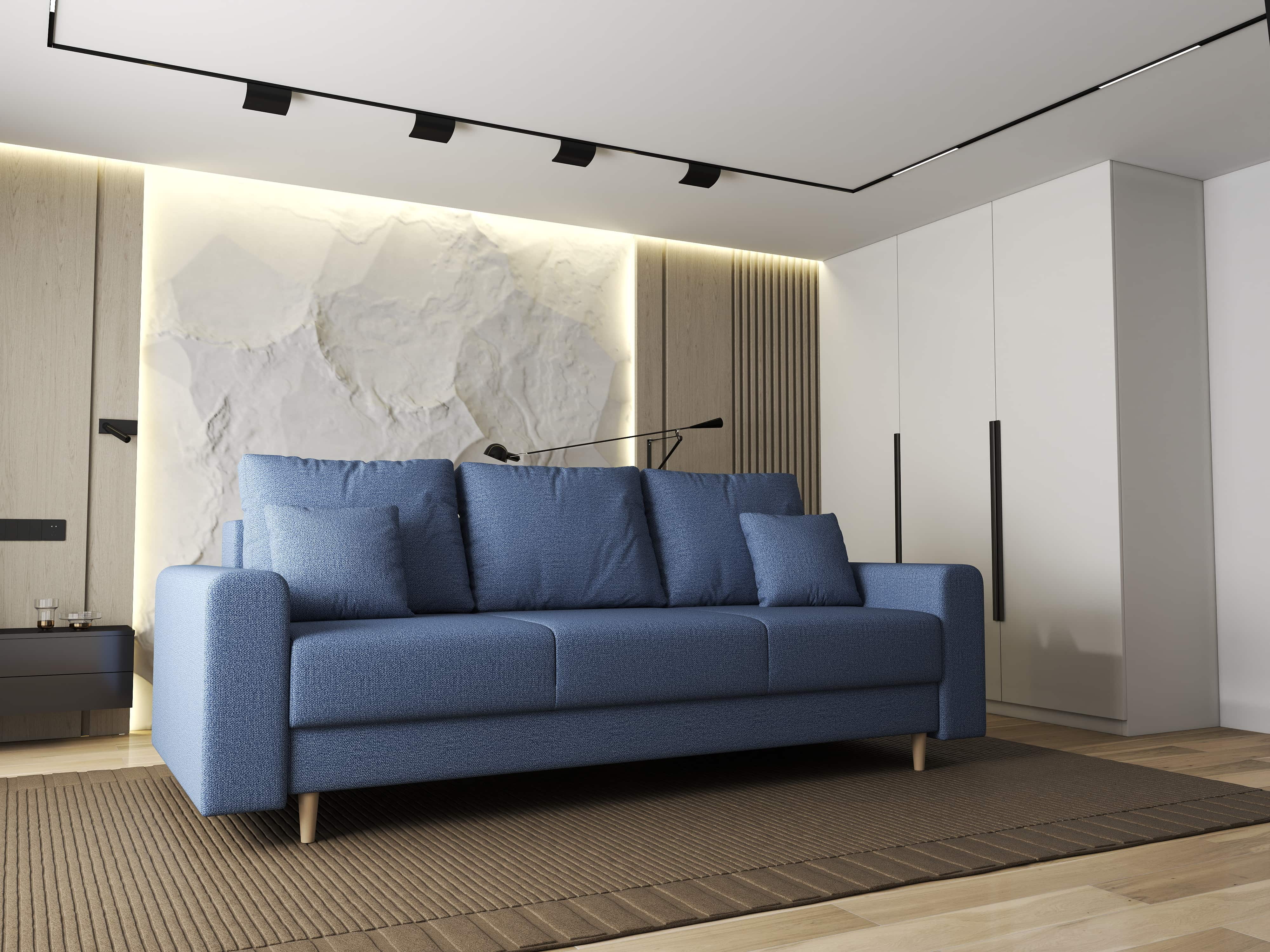 Canapea extensibilă dumonde cu ladă de depozitare si sezut confortabil din spuma HR, Kronos Enjoy Albastru 210x100 cm fabrica