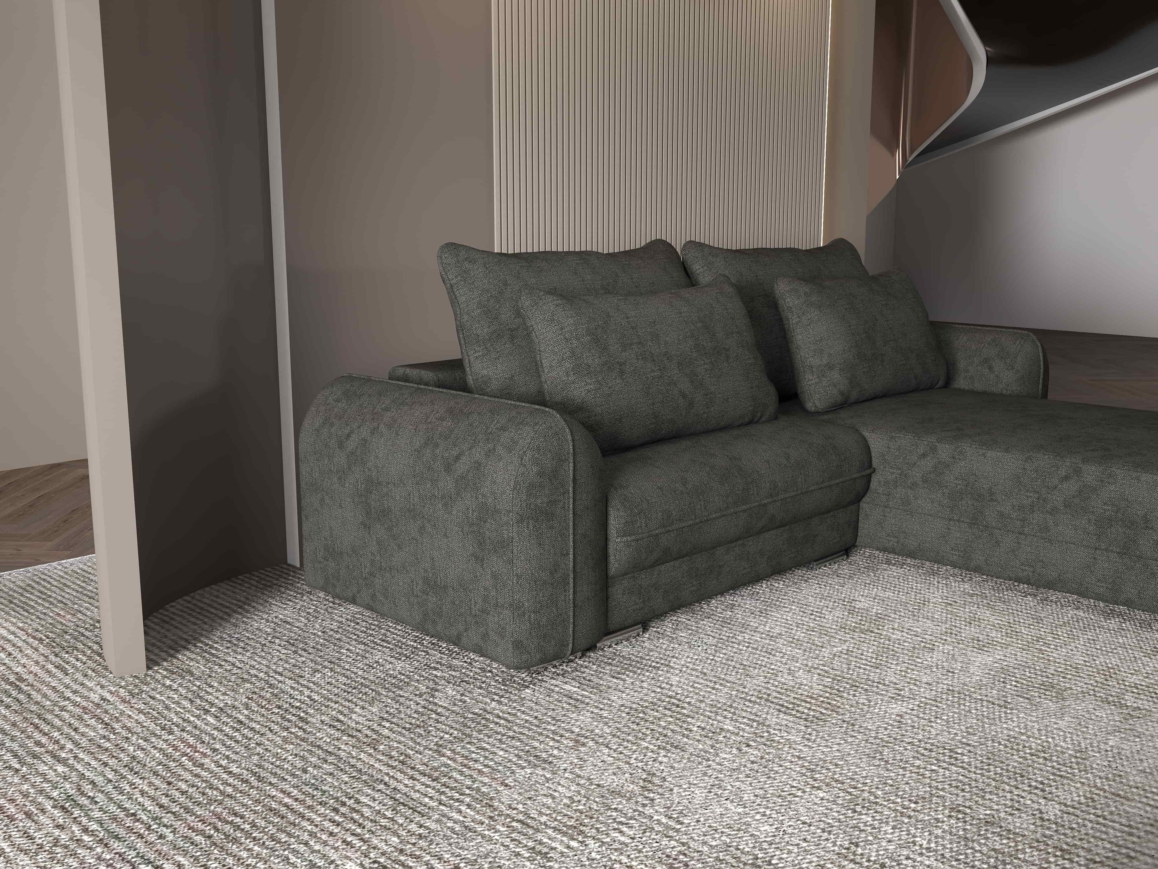 Colțar extensibil dumonde cu ladă de depozitare si sezut confortabil din spuma HR, Denver Enjoy Negru 275x185 cm II Fabrica