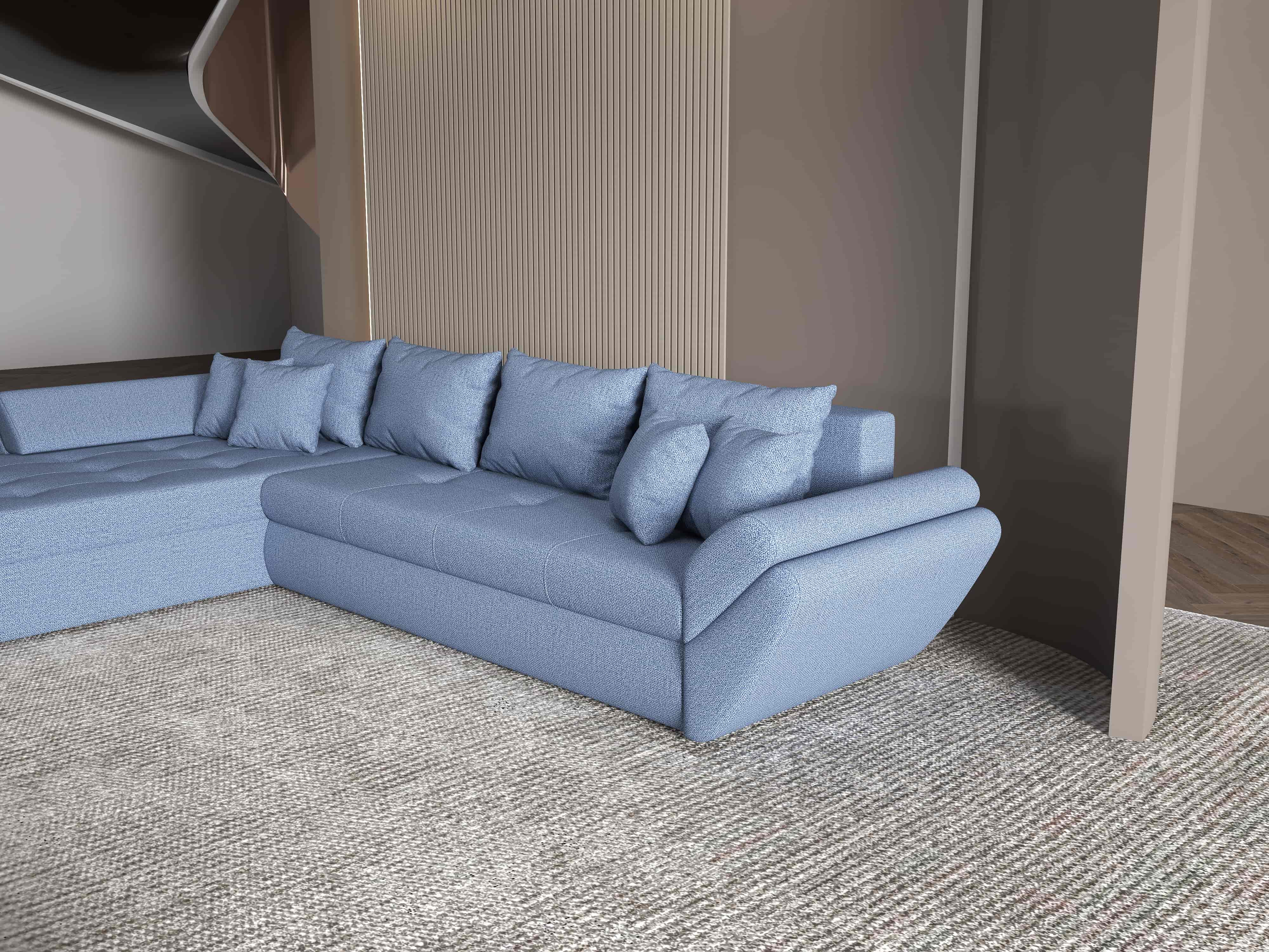 Colțar extensibil dumonde cu ladă de depozitare si sezut confortabil din spuma HR, Loana XL Enjoy Albastru 335x185 cm Fabrica