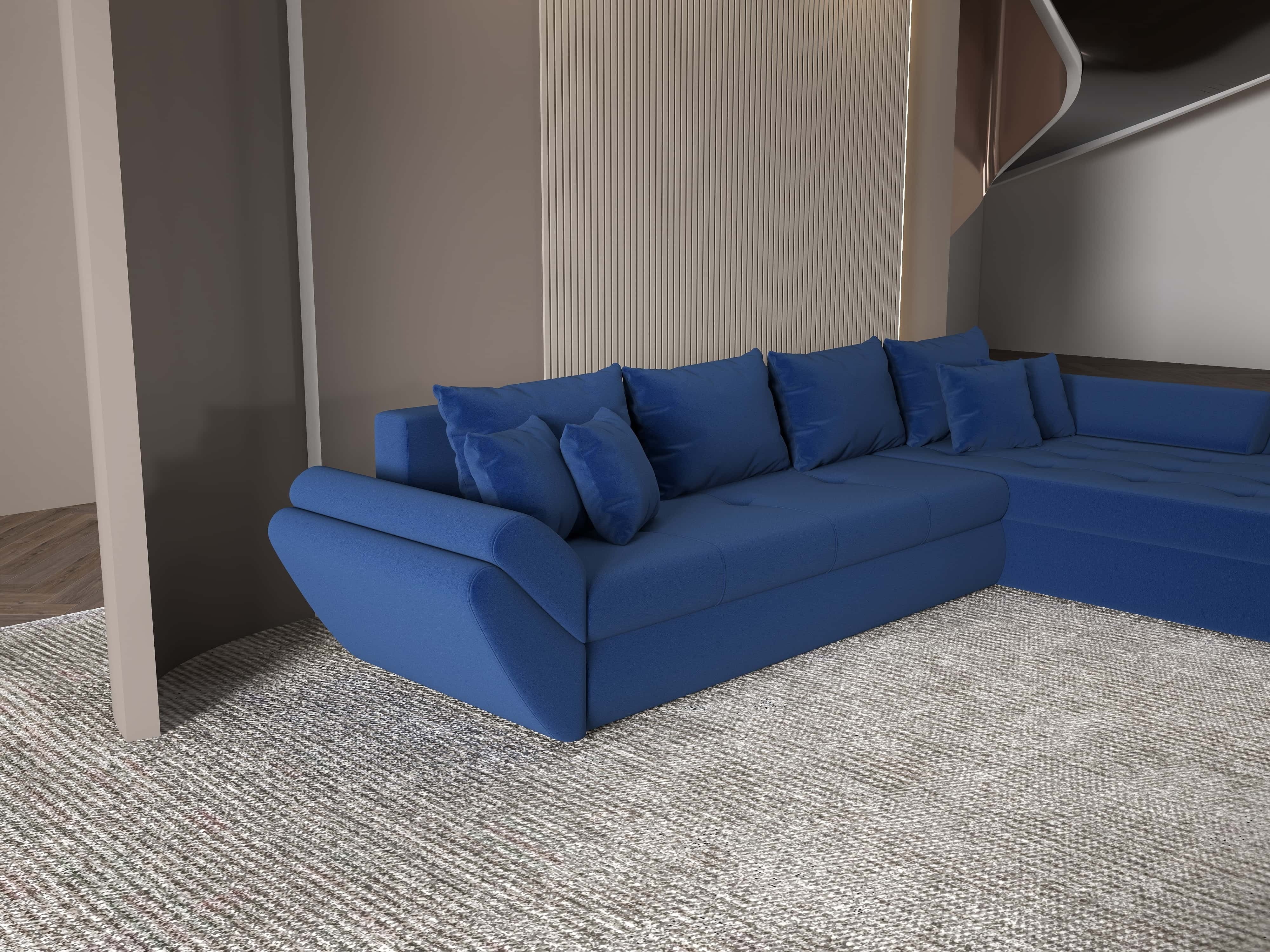 Colțar extensibil dumonde cu ladă de depozitare si sezut confortabil din spuma HR, Loana XL Royal Albastru II 335x185 cm Fabrica