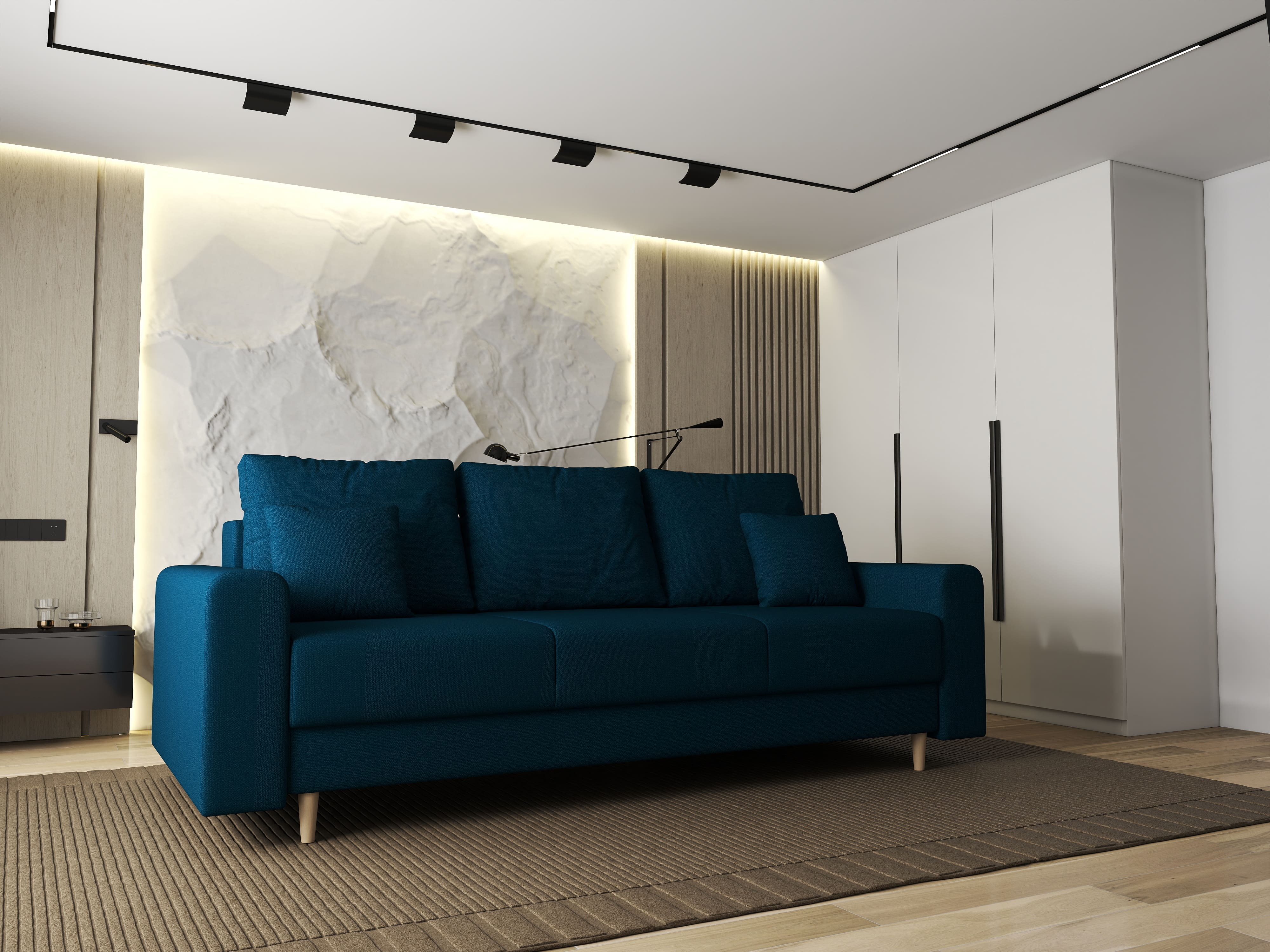 Canapea extensibilă dumonde cu ladă de depozitare si sezut confortabil din spuma HR, Kronos Enjoy Petrol 210x100 cm fabrica