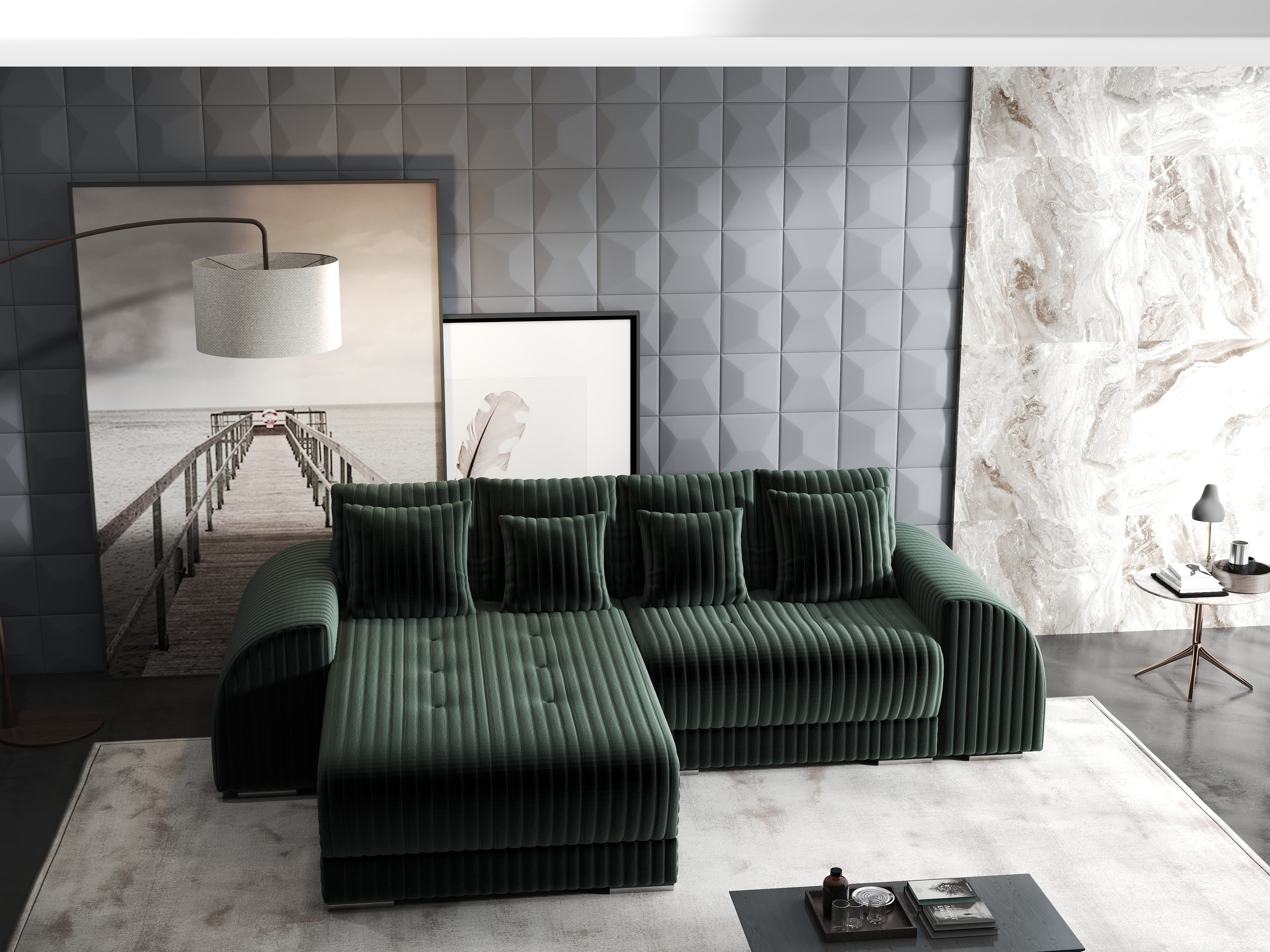 Colțar extensibil dumonde cu ladă de depozitare si sezut confortabil din spuma HR, Verona Ambience Verde 290x185 cm Fabrica