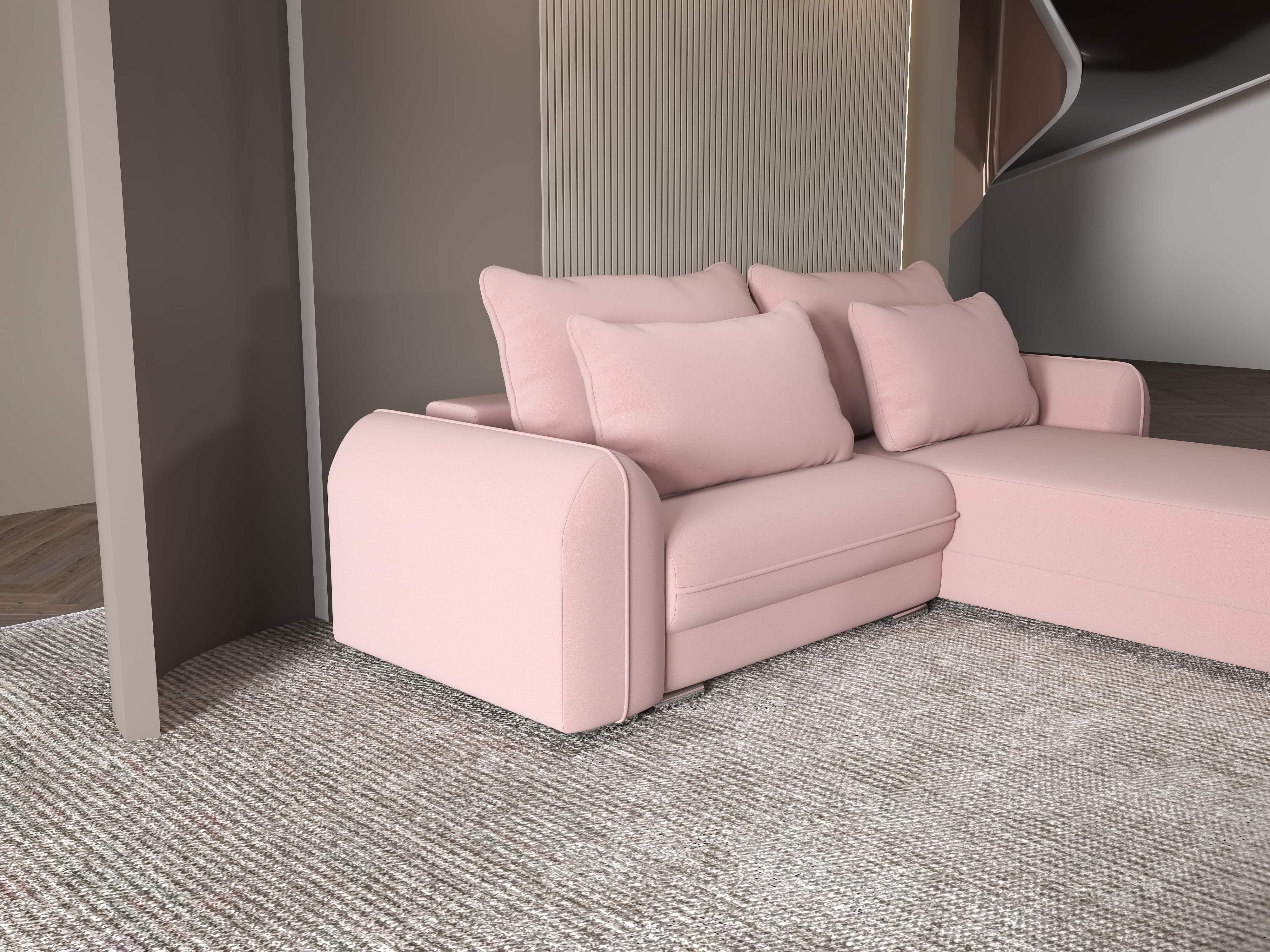 Colțar extensibil dumonde cu ladă de depozitare si sezut confortabil din spuma HR, Denver Royal Roz 275x185 cm II Fabrica