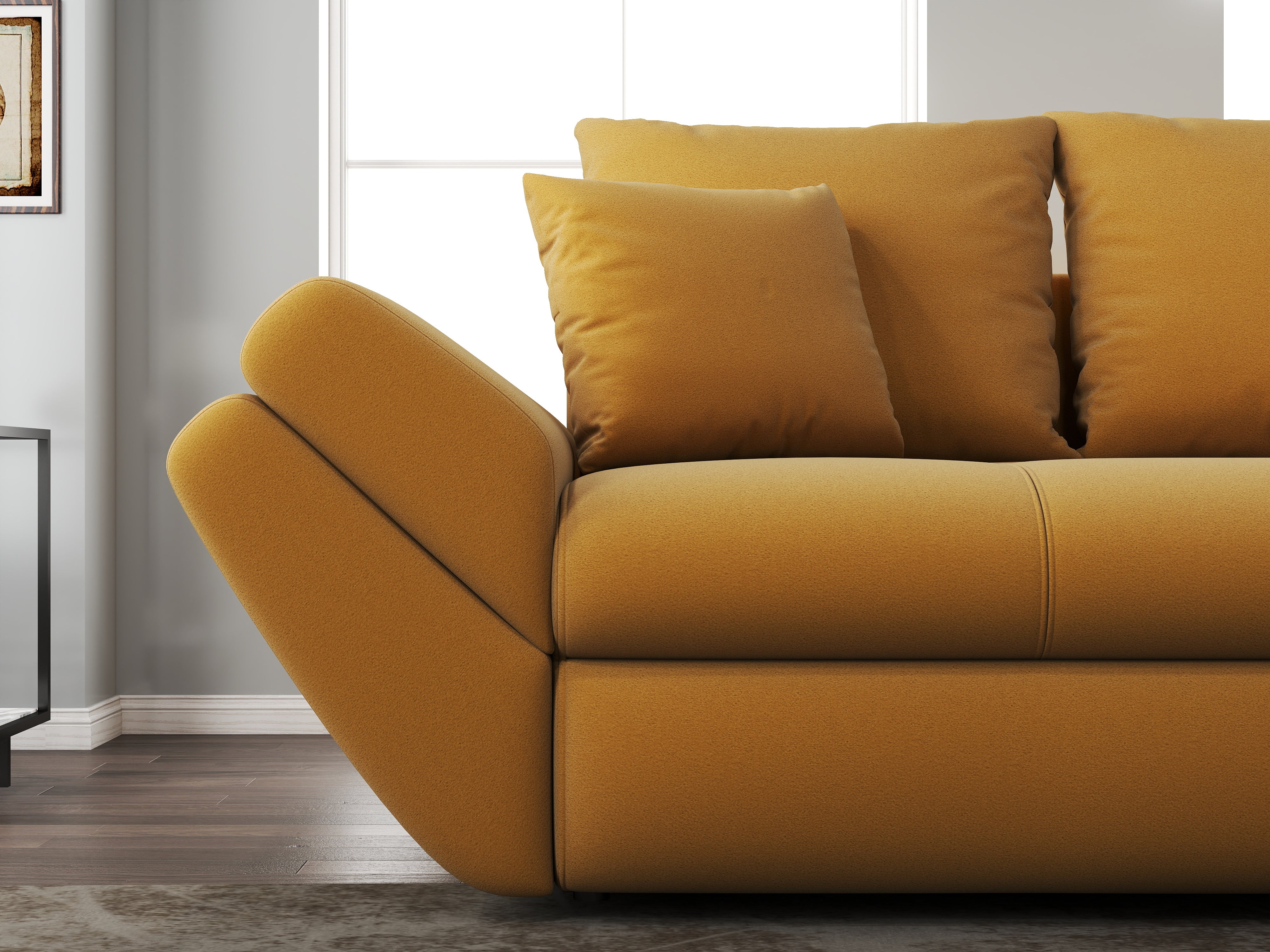 Canapea extensibilă dumonde cu ladă de depozitare si sezut confortabil din spuma HR, Loana Royal Mustar 250x100 cm Fabrica