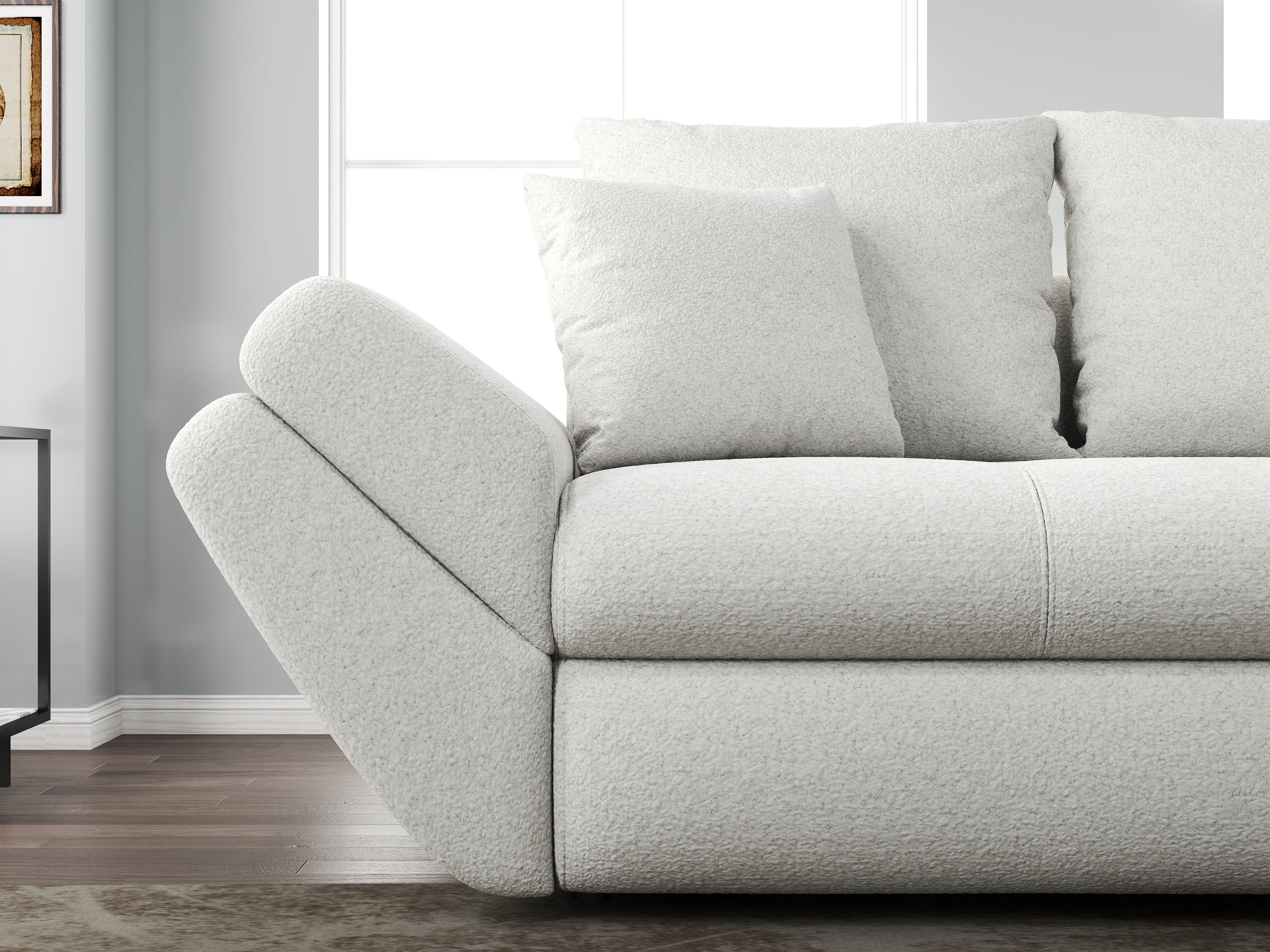 Canapea extensibilă dumonde cu ladă de depozitare si sezut confortabil din spuma HR, Loana Euphoria Ivory 250x100 cm Fabrica