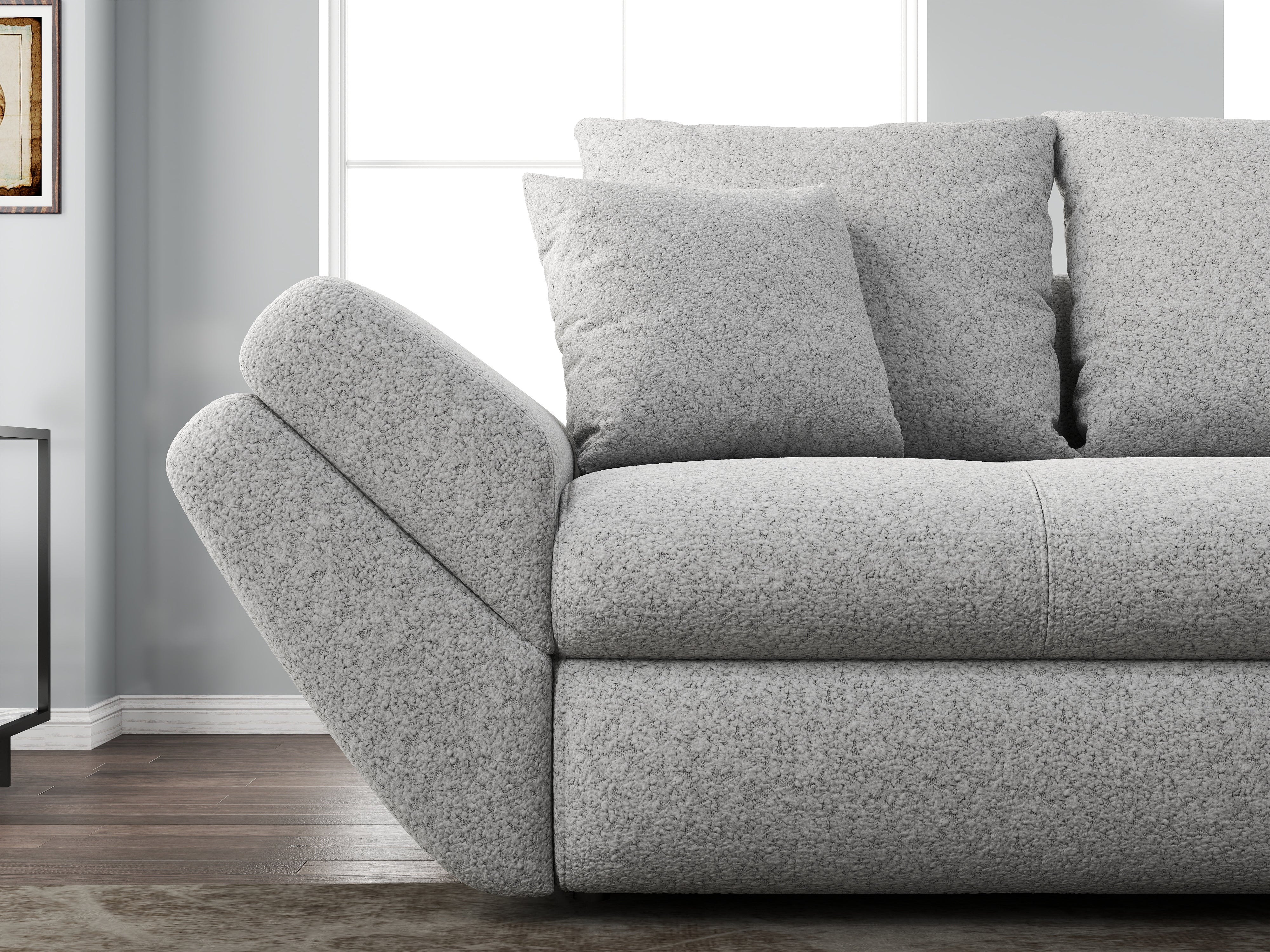 Canapea extensibilă dumonde cu ladă de depozitare si sezut confortabil din spuma HR, Loana Euphoria Dove 250x100 cm Fabrica