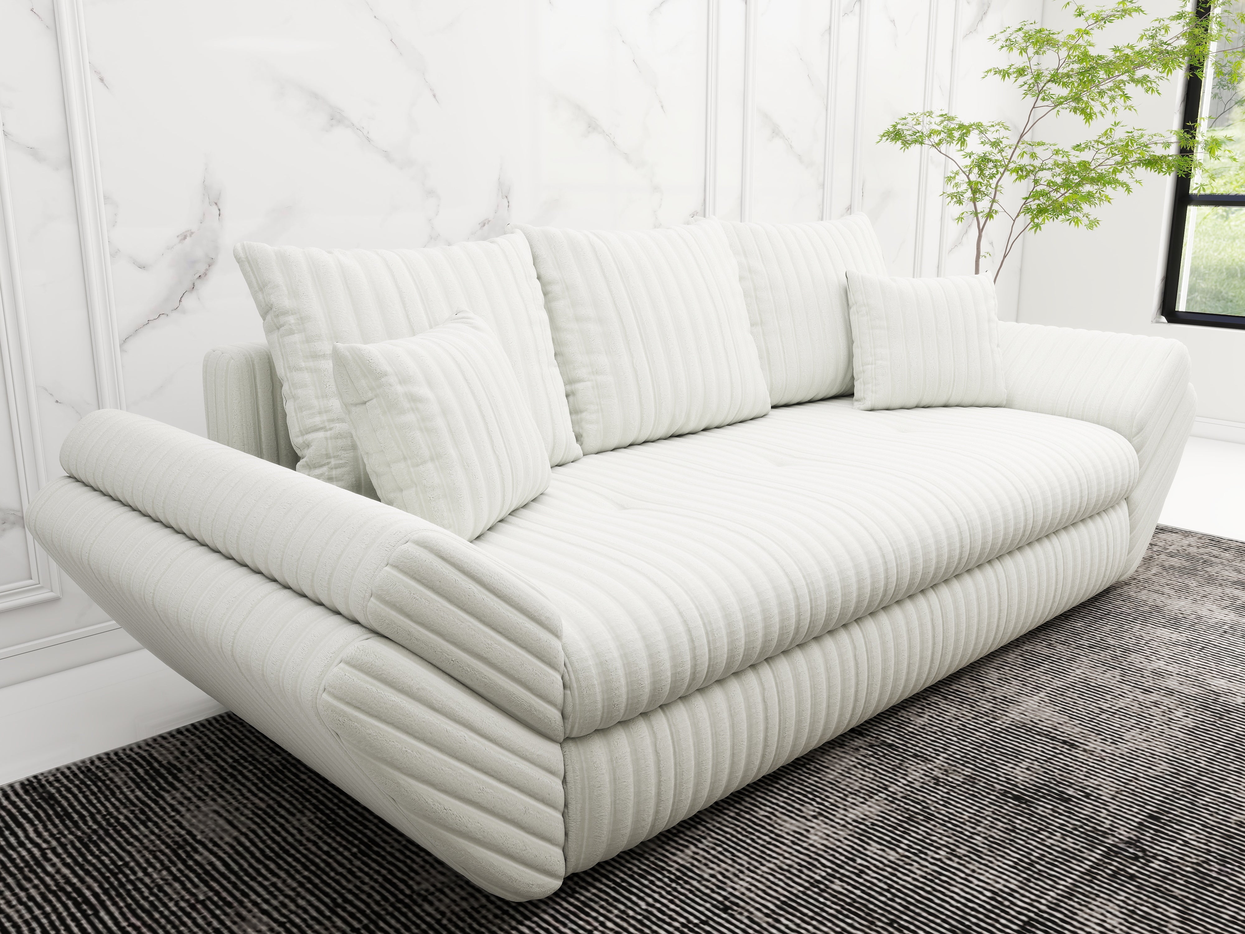 Canapea extensibilă dumonde cu ladă de depozitare si sezut confortabil din spuma HR, Loana Ambience Ivory 250x100 cm Fabrica