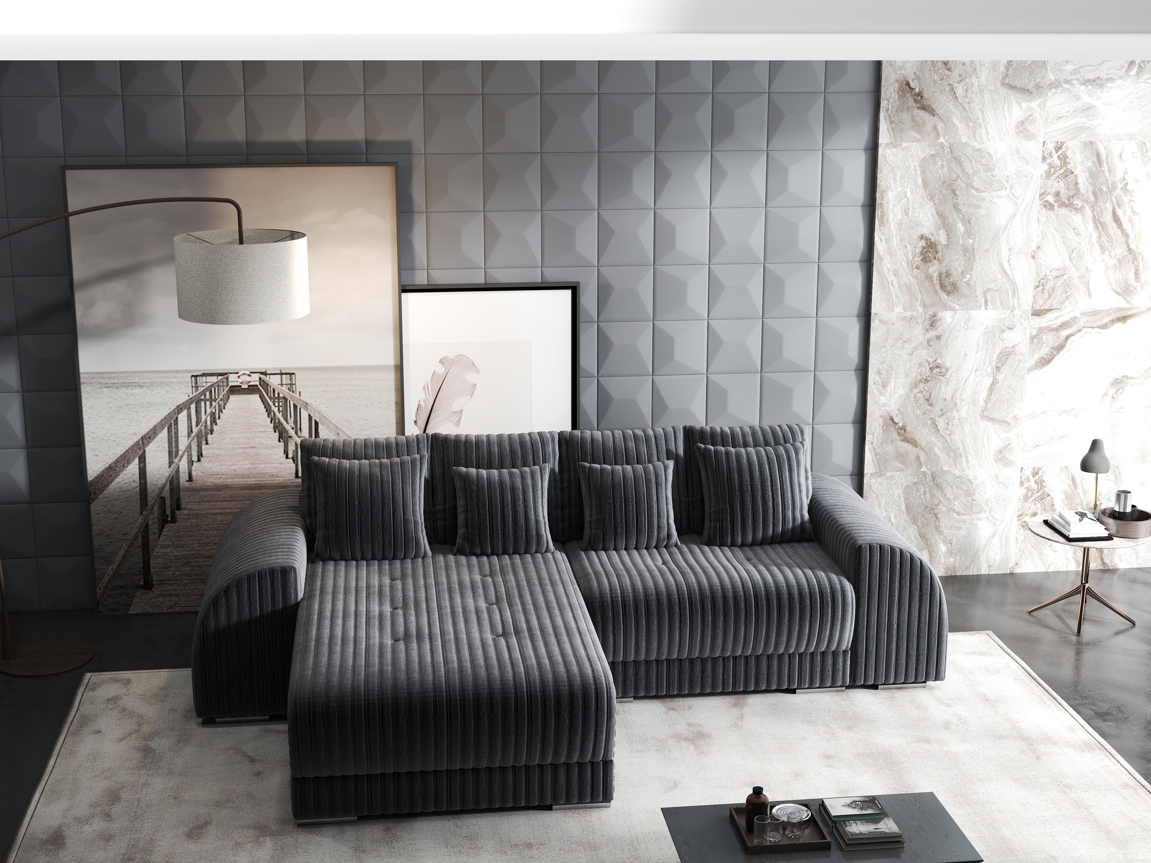 Colțar extensibil dumonde cu ladă de depozitare si sezut confortabil din spuma HR, Verona Ambience Gri 290x185 cm Fabrica