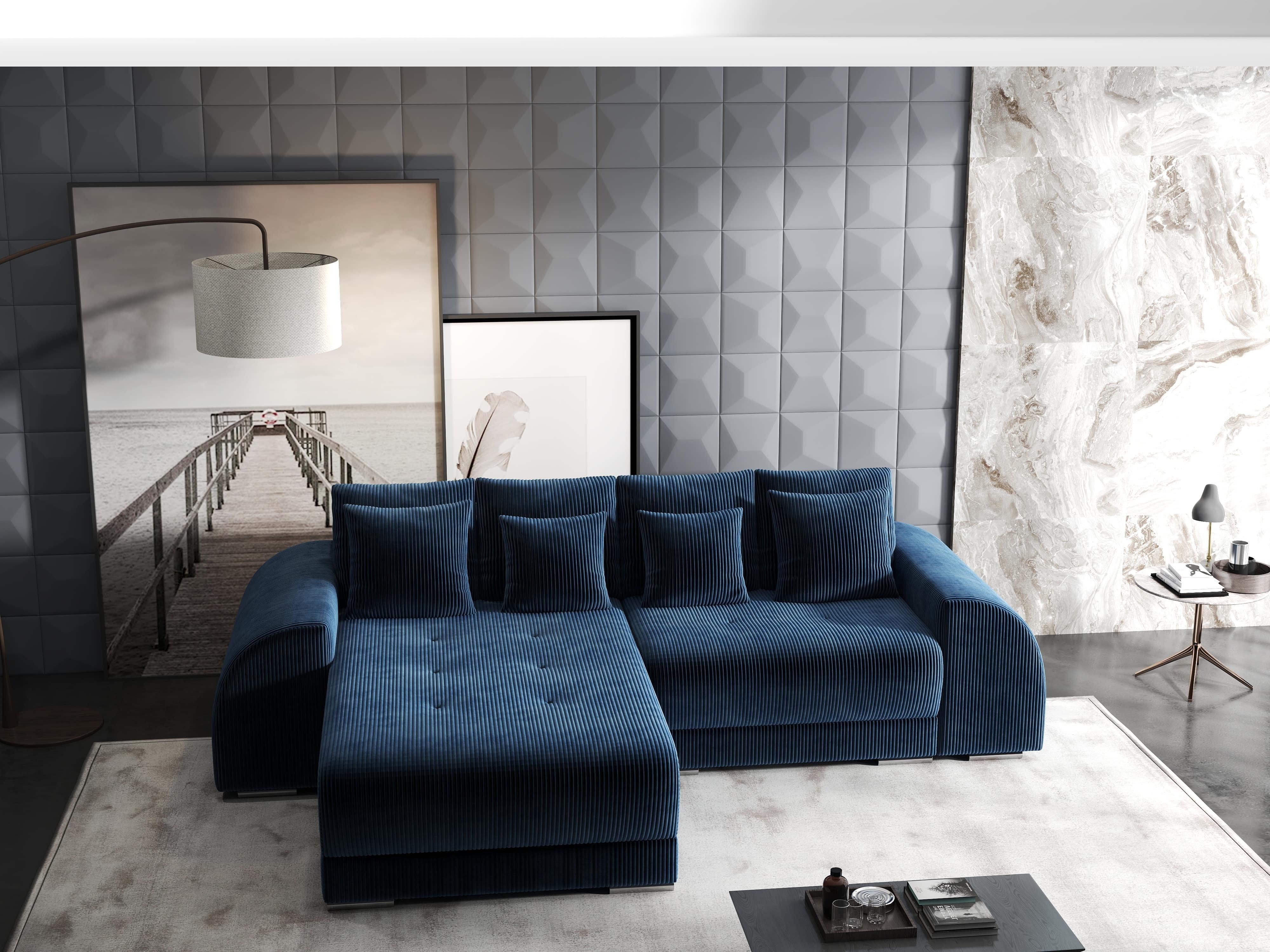 Colțar extensibil dumonde cu ladă de depozitare si sezut confortabil din spuma HR, Verona Zoom Albastru 290x185 cm Fabrica