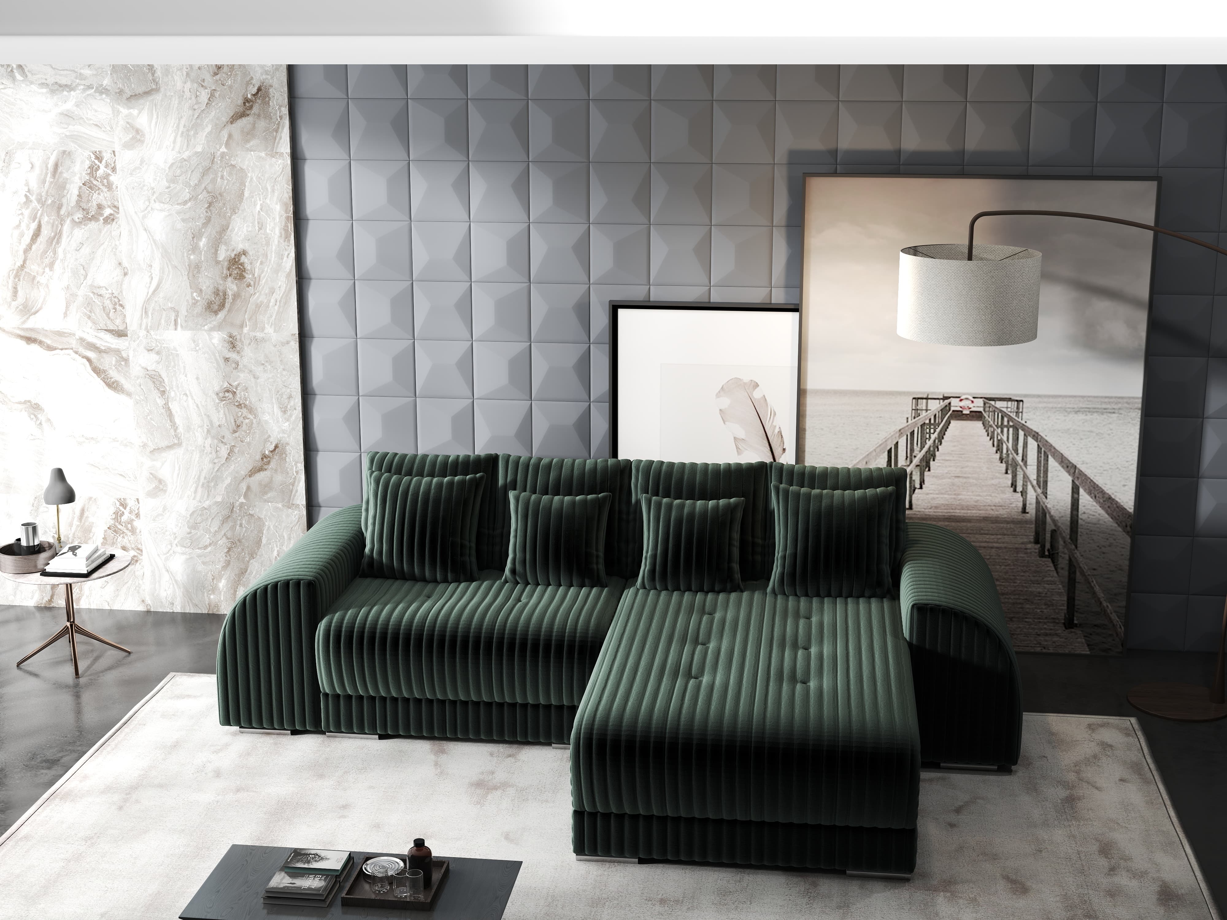 Colțar extensibil dumonde cu ladă de depozitare si sezut confortabil din spuma HR, Verona Ambience Verde II 290x185 cm Fabrica