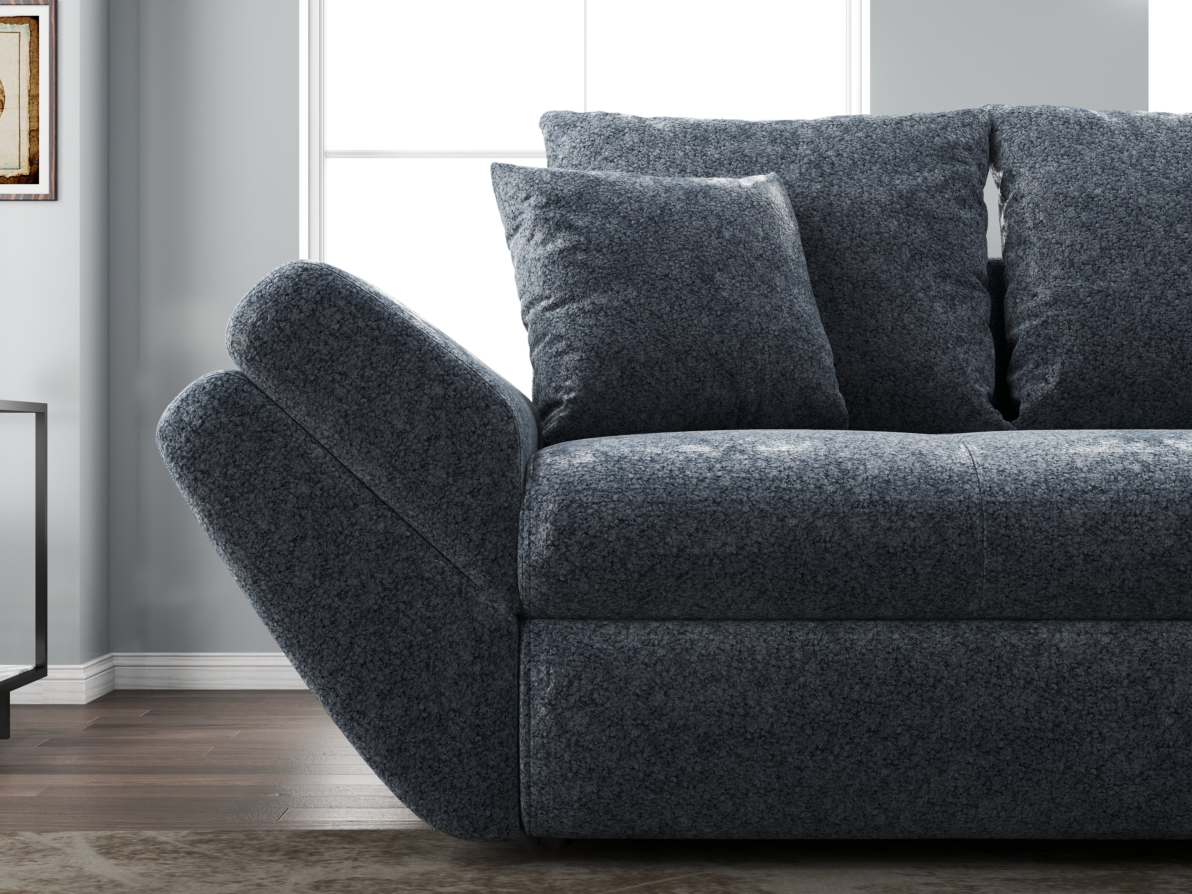 Canapea extensibilă dumonde cu ladă de depozitare si sezut confortabil din spuma HR, Loana Euphoria Grafit 250x100 cm Fabrica