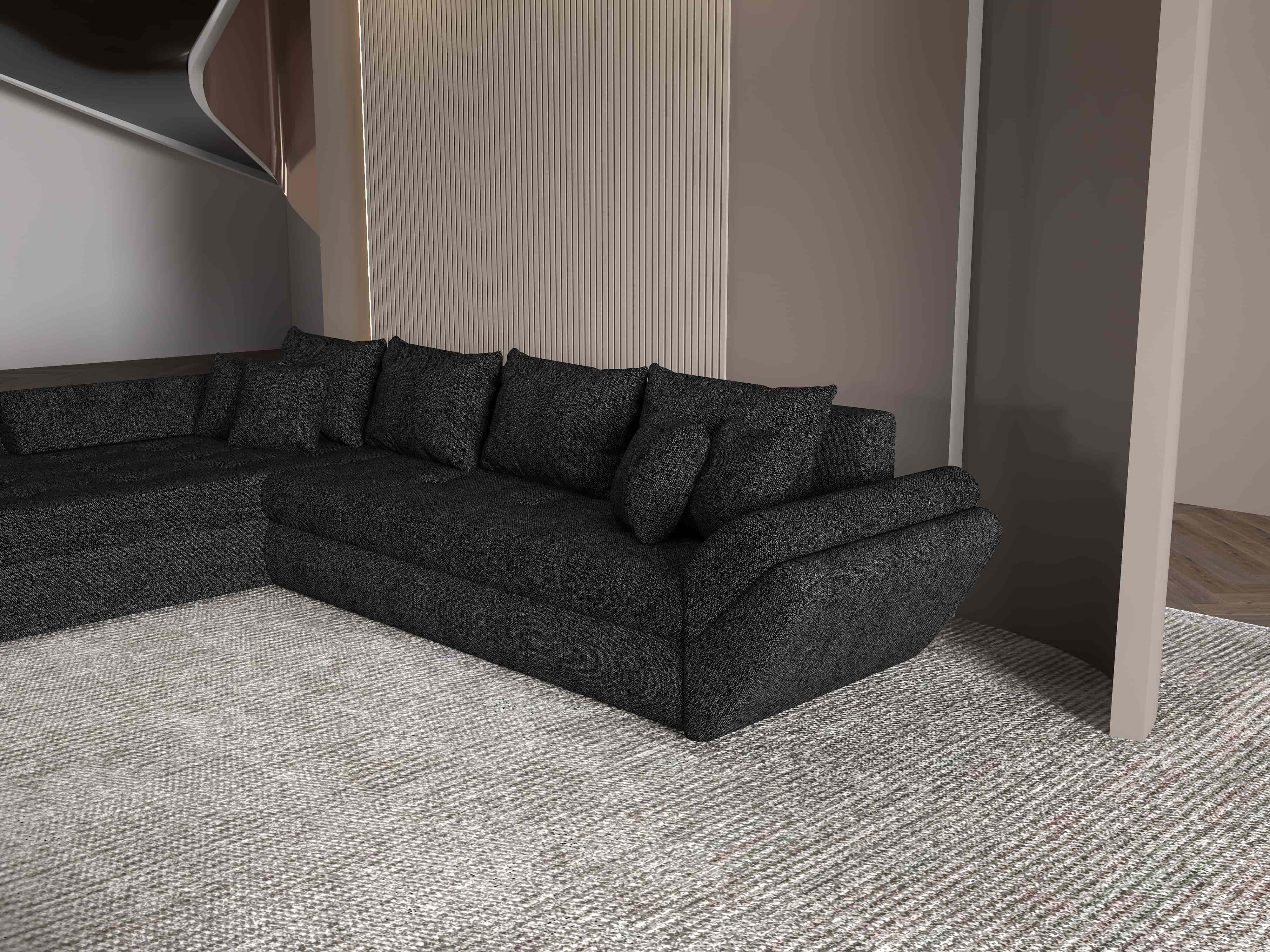 Colțar extensibil dumonde cu ladă de depozitare si sezut confortabil din spuma HR, Loana XL Enjoy Negru 335x185 cm Fabrica