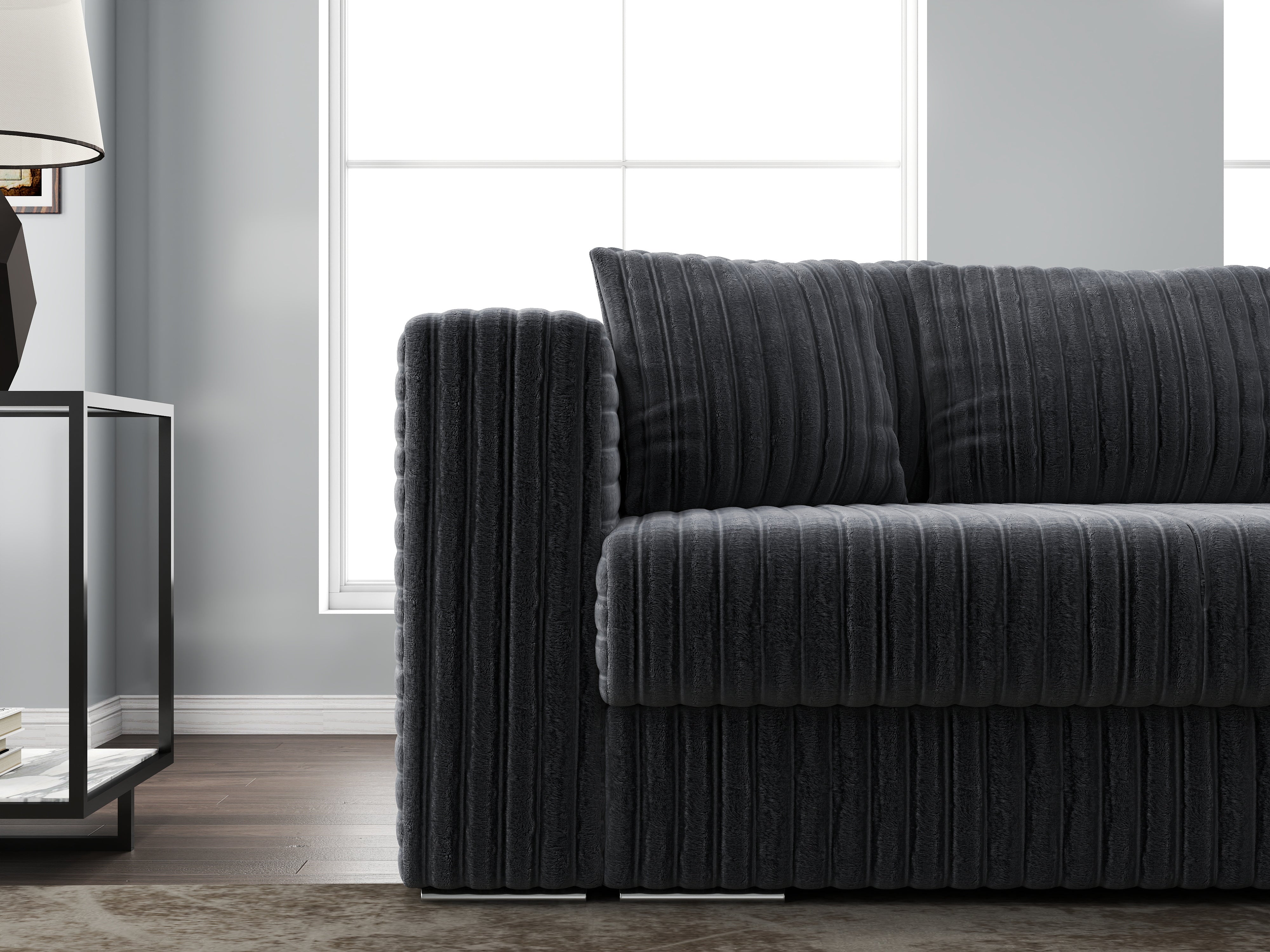 Canapea extensibilă dumonde cu ladă de depozitare si sezut confortabil din spuma HR, Gloria Ambience Grey 240x100 cm Fabrica