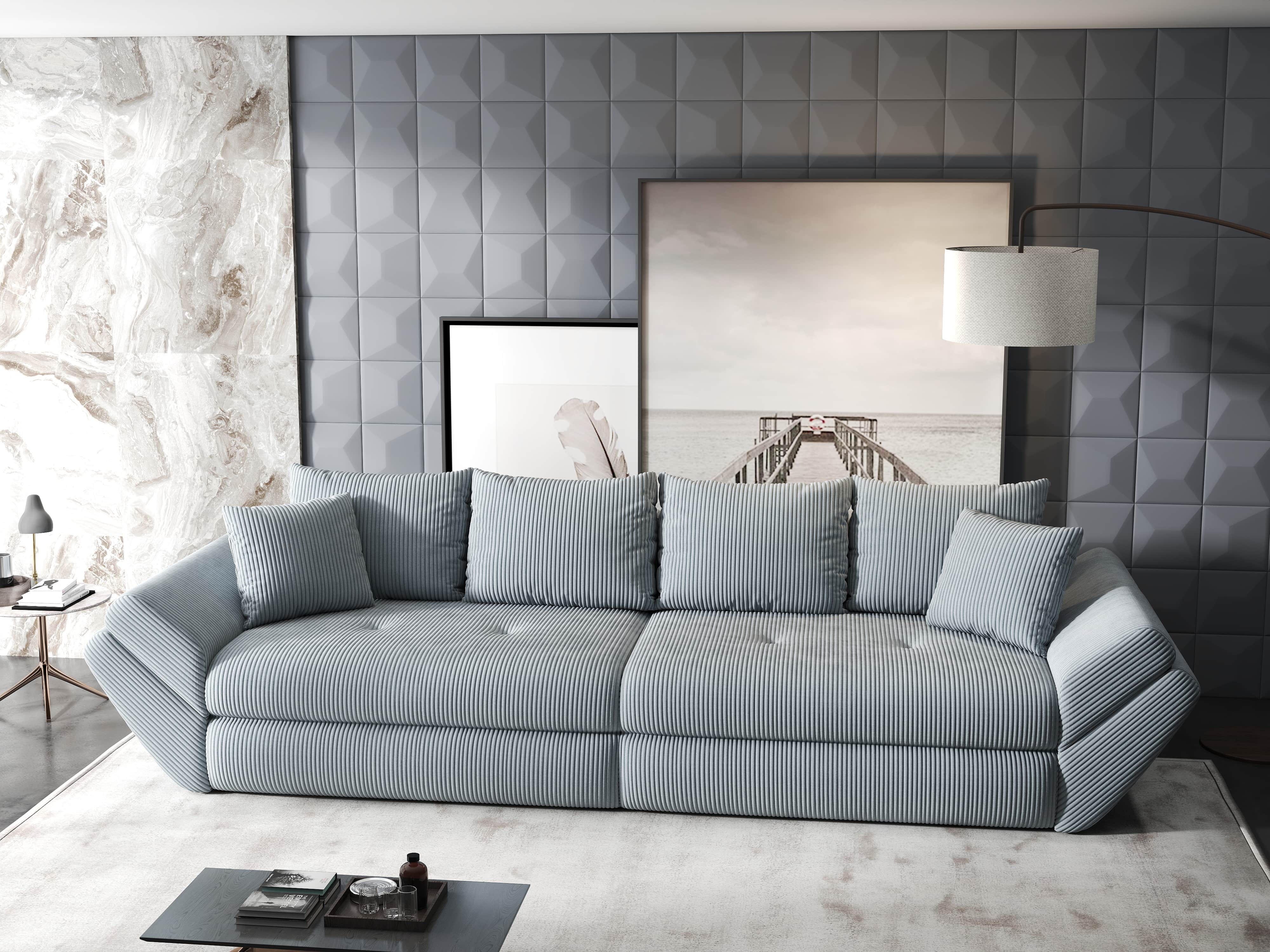 Canapea extensibilă dumonde cu ladă de depozitare si sezut confortabil din spuma HR, Loana Zoom Gri 300x100 cm Fabrica