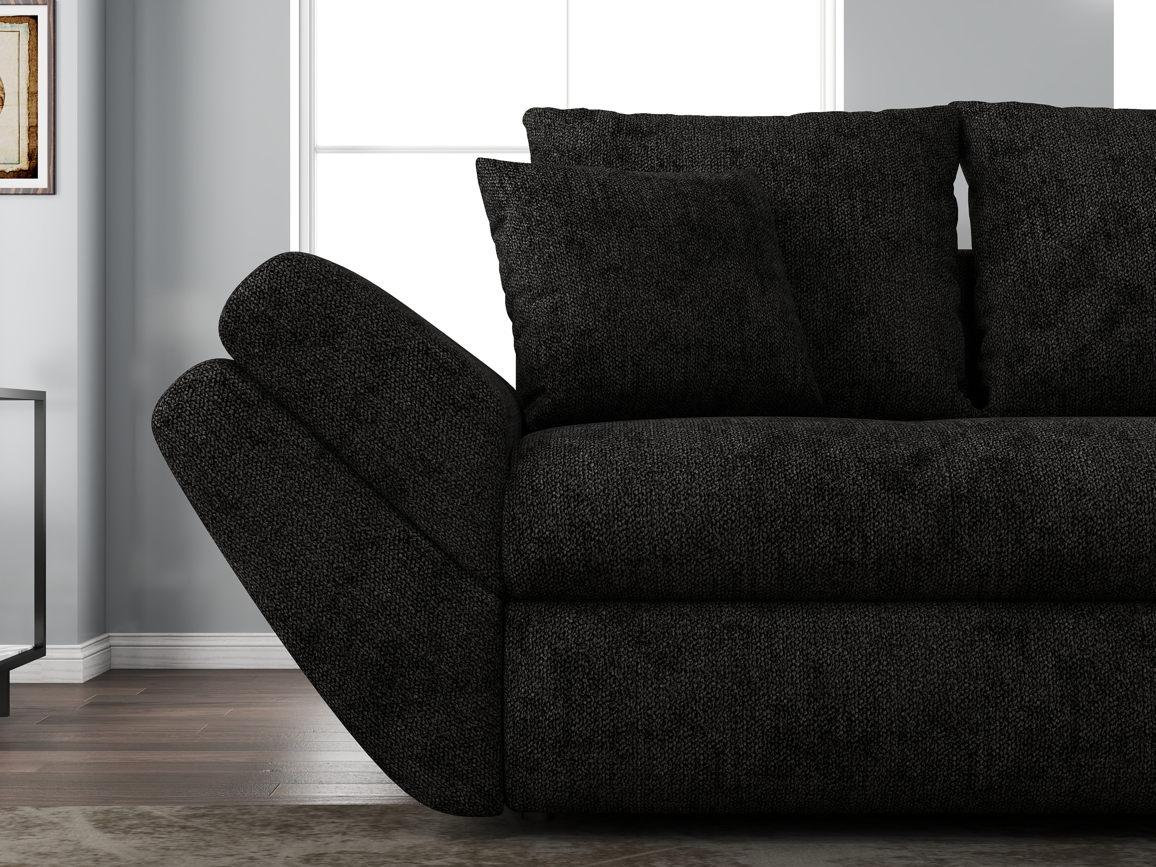 Canapea extensibilă dumonde cu ladă de depozitare si sezut confortabil din spuma HR, Loana Enjoy Black 250x100 cm Fabrica