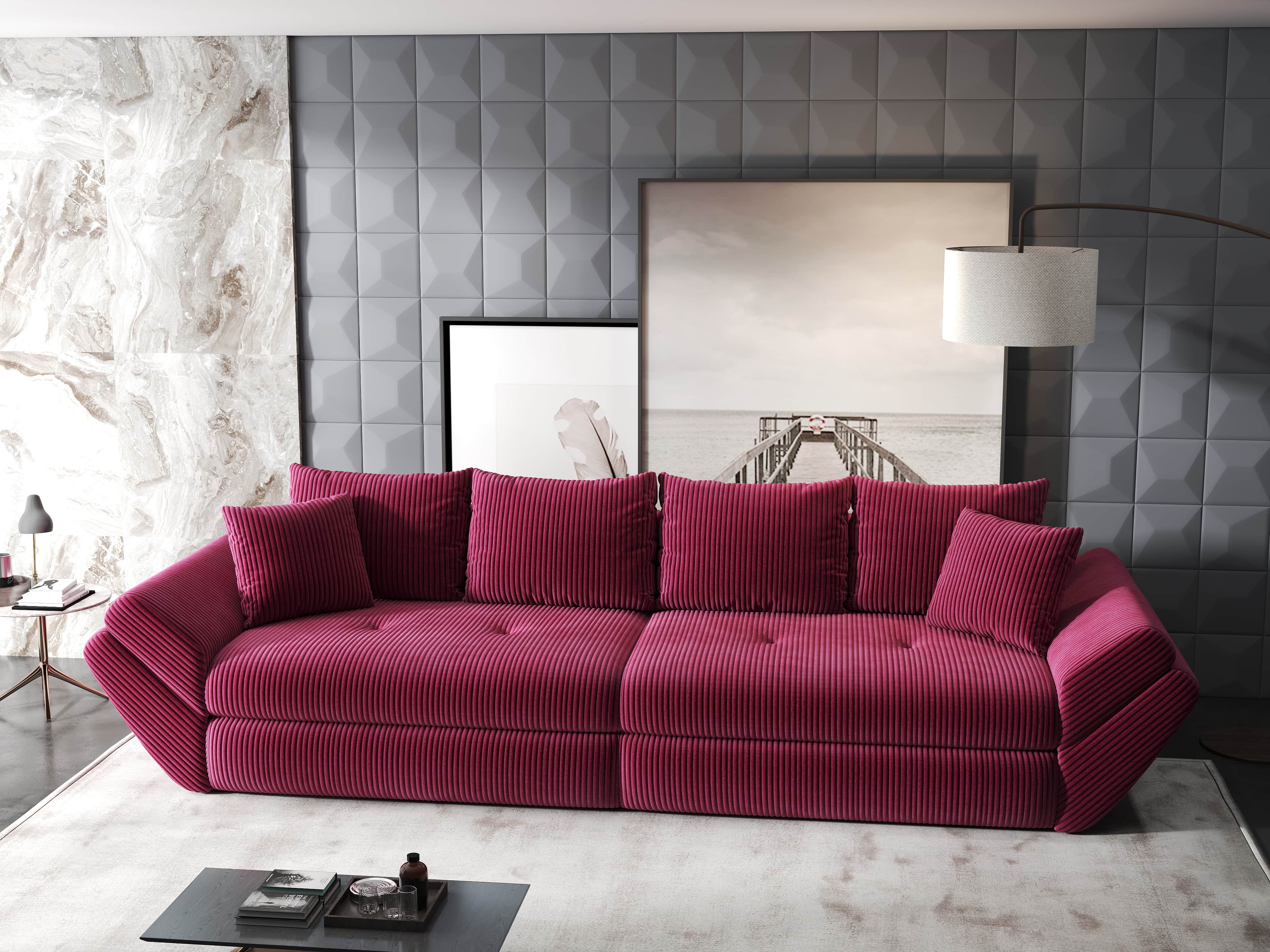 Canapea extensibilă dumonde cu ladă de depozitare si sezut confortabil din spuma HR, Loana Zoom Rosu 300x100 cm Fabrica