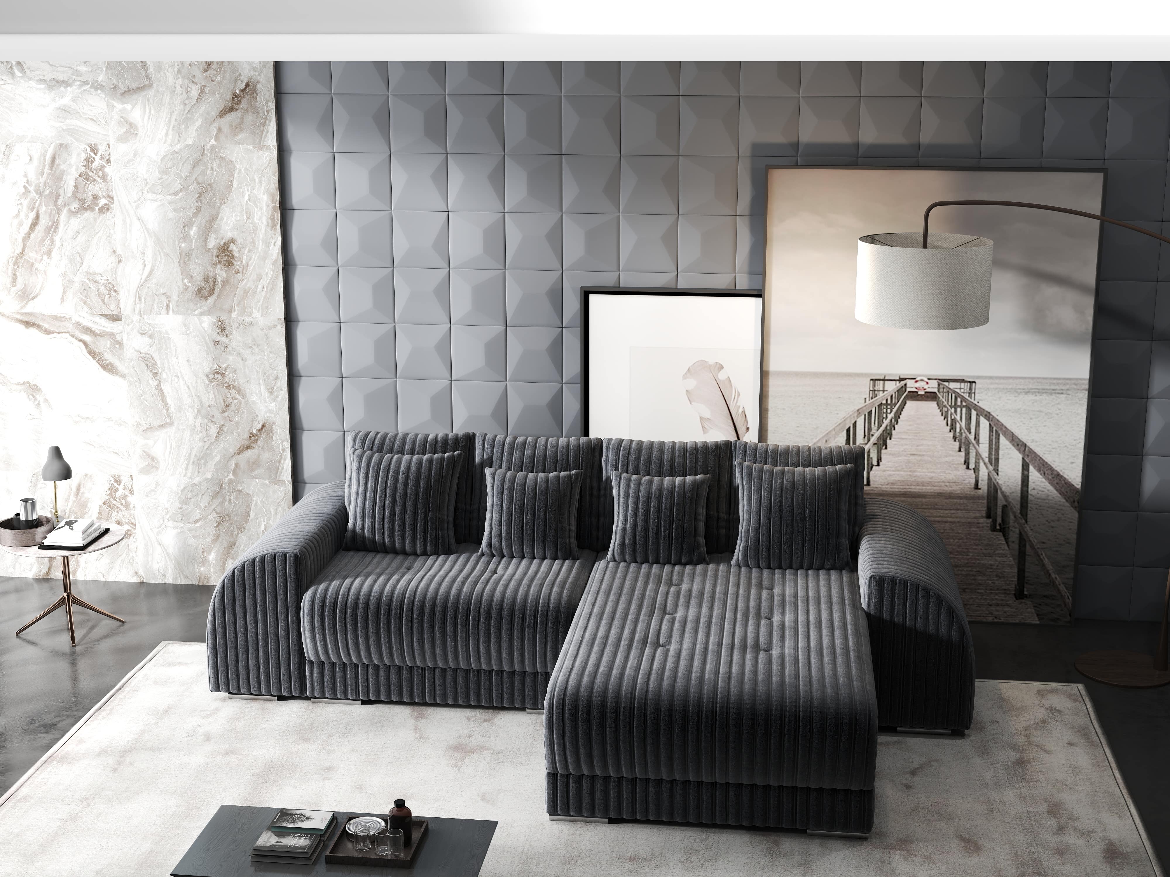 Colțar extensibil dumonde cu ladă de depozitare si sezut confortabil din spuma HR, Verona Ambience Gri II 290x185 cm Fabrica