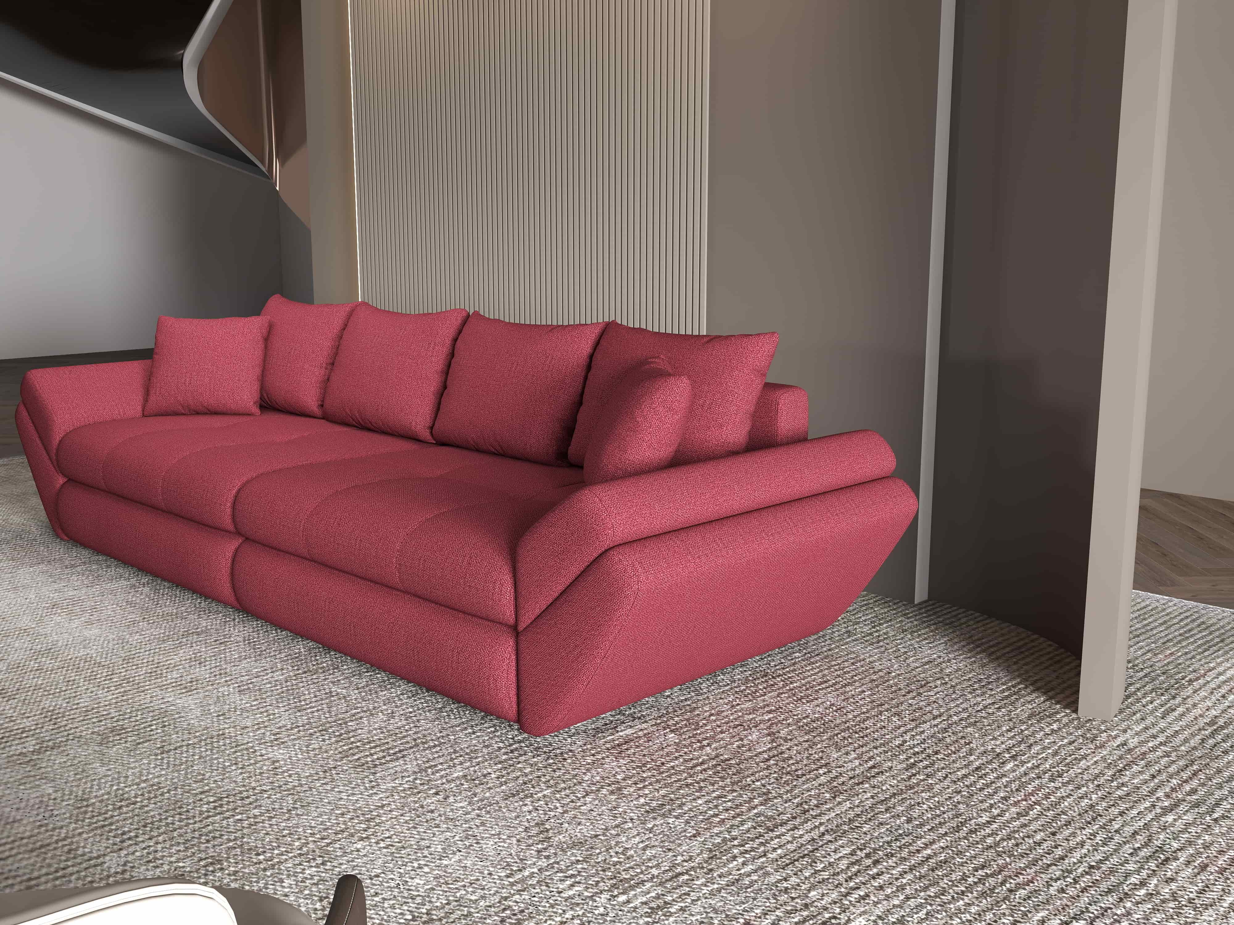 Canapea extensibilă dumonde cu ladă de depozitare si sezut confortabil din spuma HR, Loana Enjoy Rosu 300x100 cm Fabrica