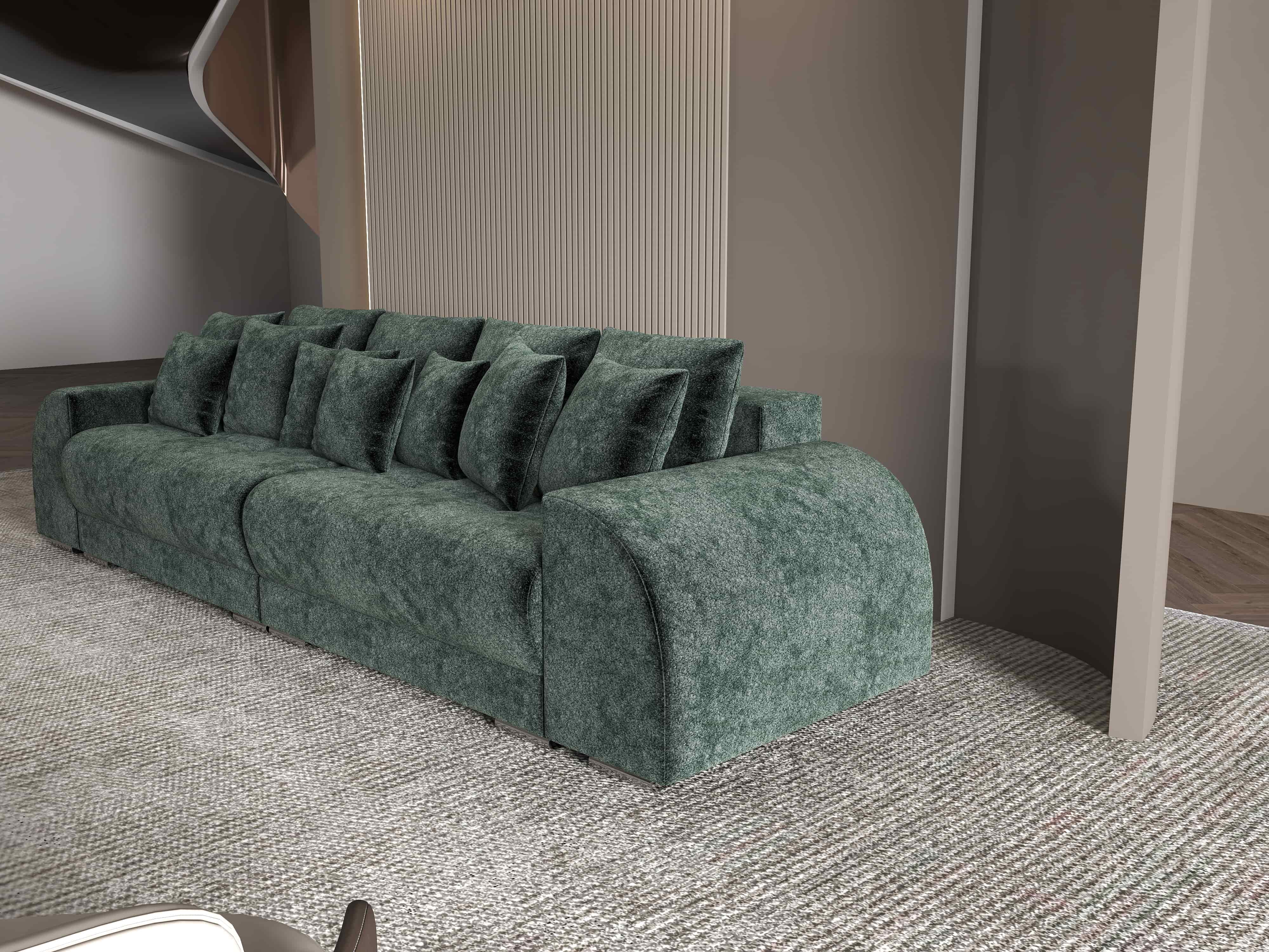 Canapea extensibilă dumonde cu 2 lăzi de depozitare si sezut confortabil din spuma HR, Verona Euphoria Green 310x100 cm Fabrica