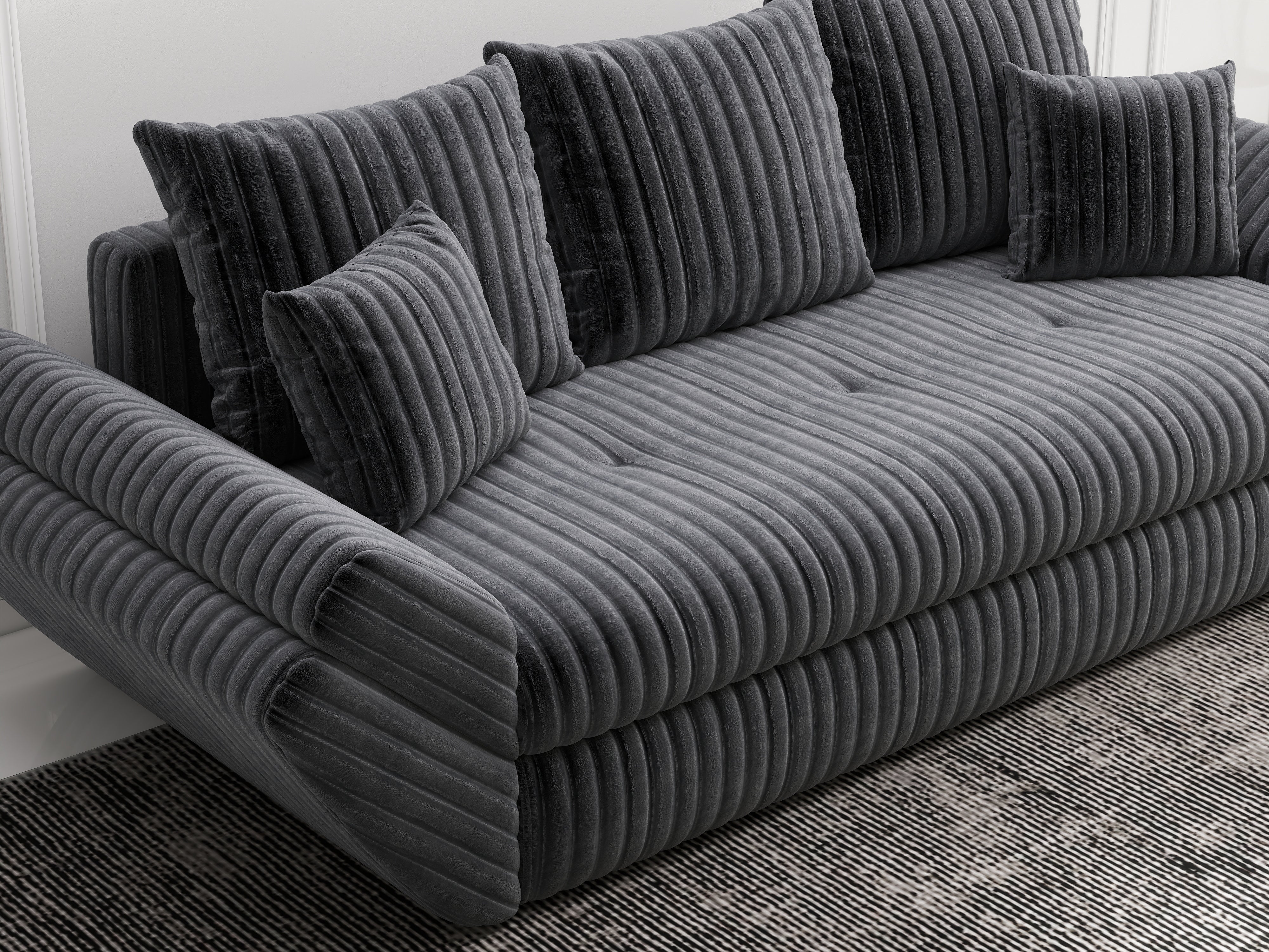 Canapea extensibilă dumonde cu ladă de depozitare si sezut confortabil din spuma HR, Loana Ambience Grey 250x100 cm Fabrica