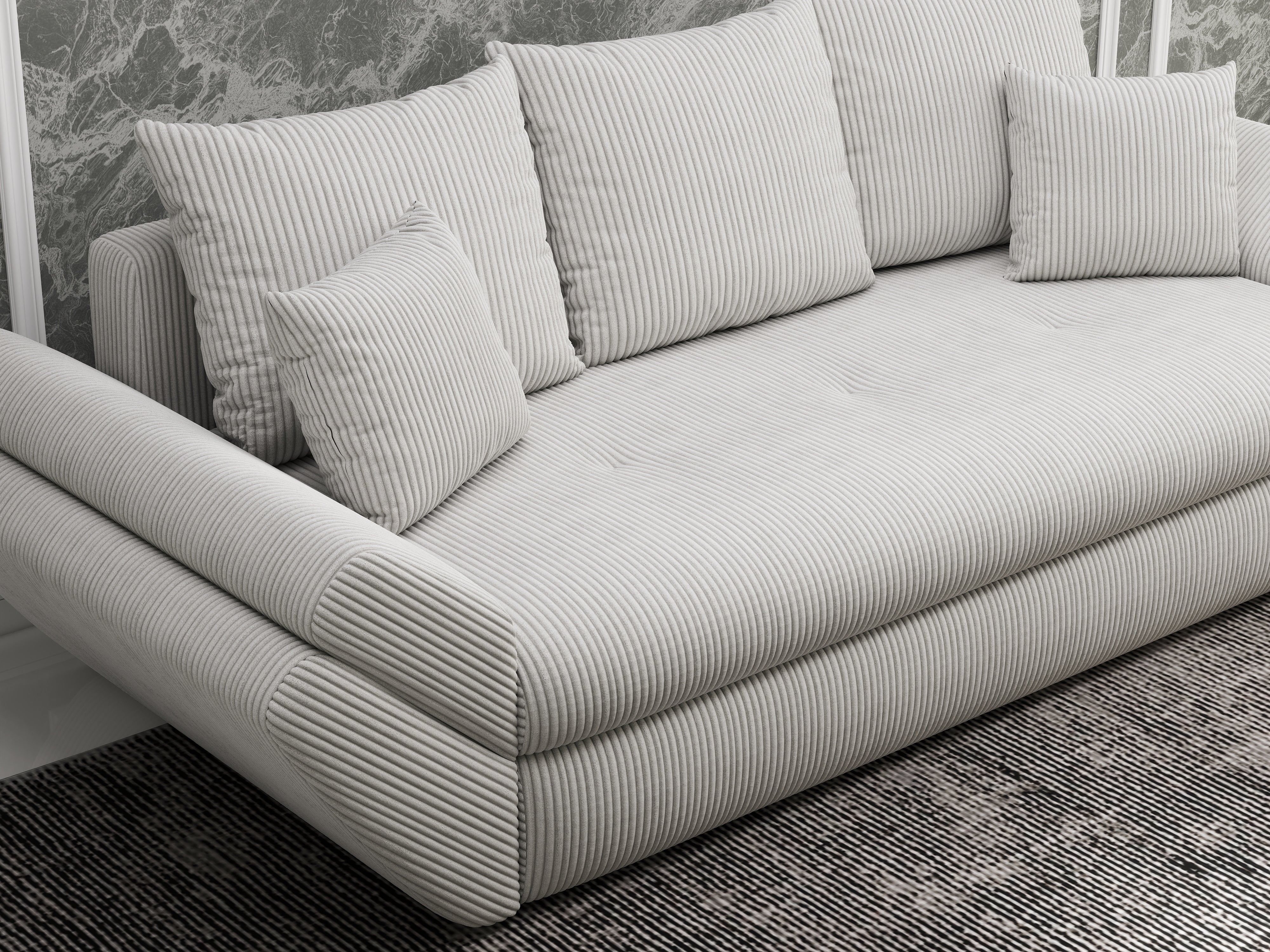 Canapea extensibilă dumonde cu ladă de depozitare si sezut confortabil din spuma HR, Loana Zoom Cream 250x100 cm Fabrica