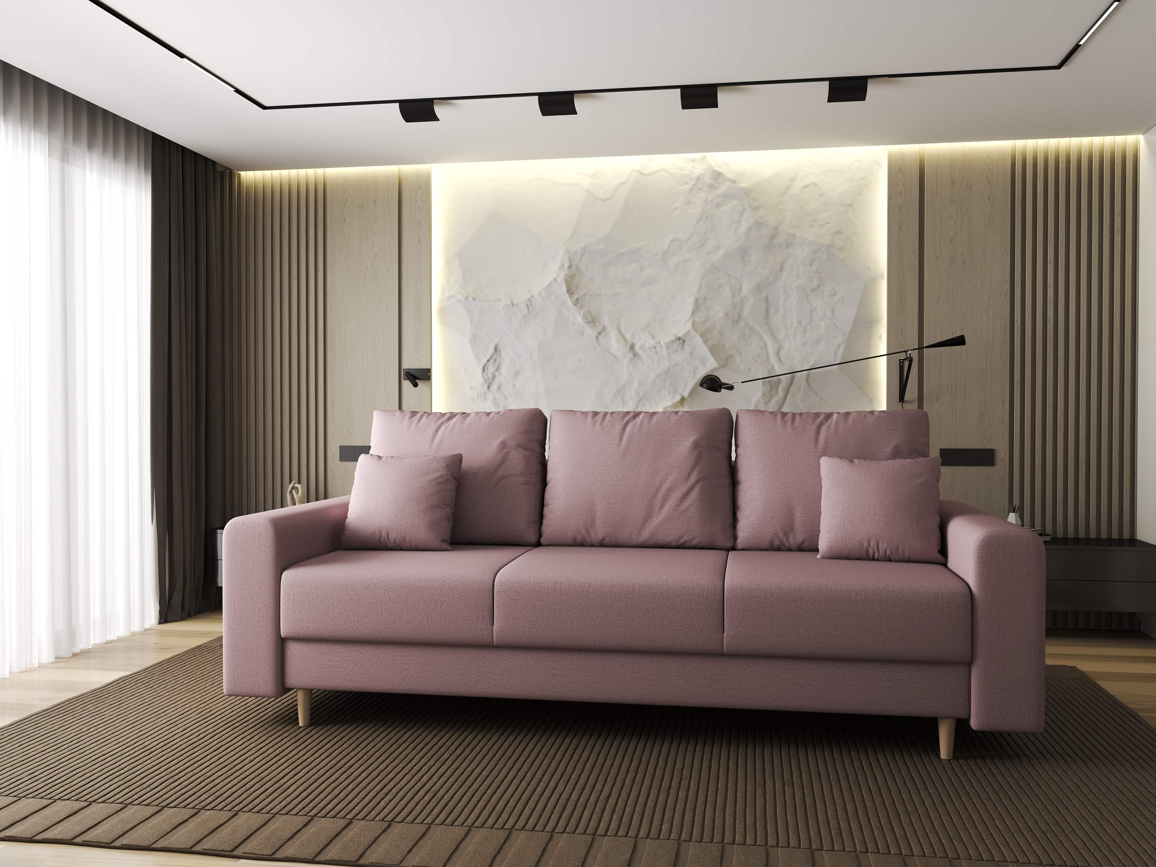 Canapea extensibilă dumonde cu ladă de depozitare si sezut confortabil din spuma HR, Kronos Enjoy Flamingo 210x100 cm fabrica