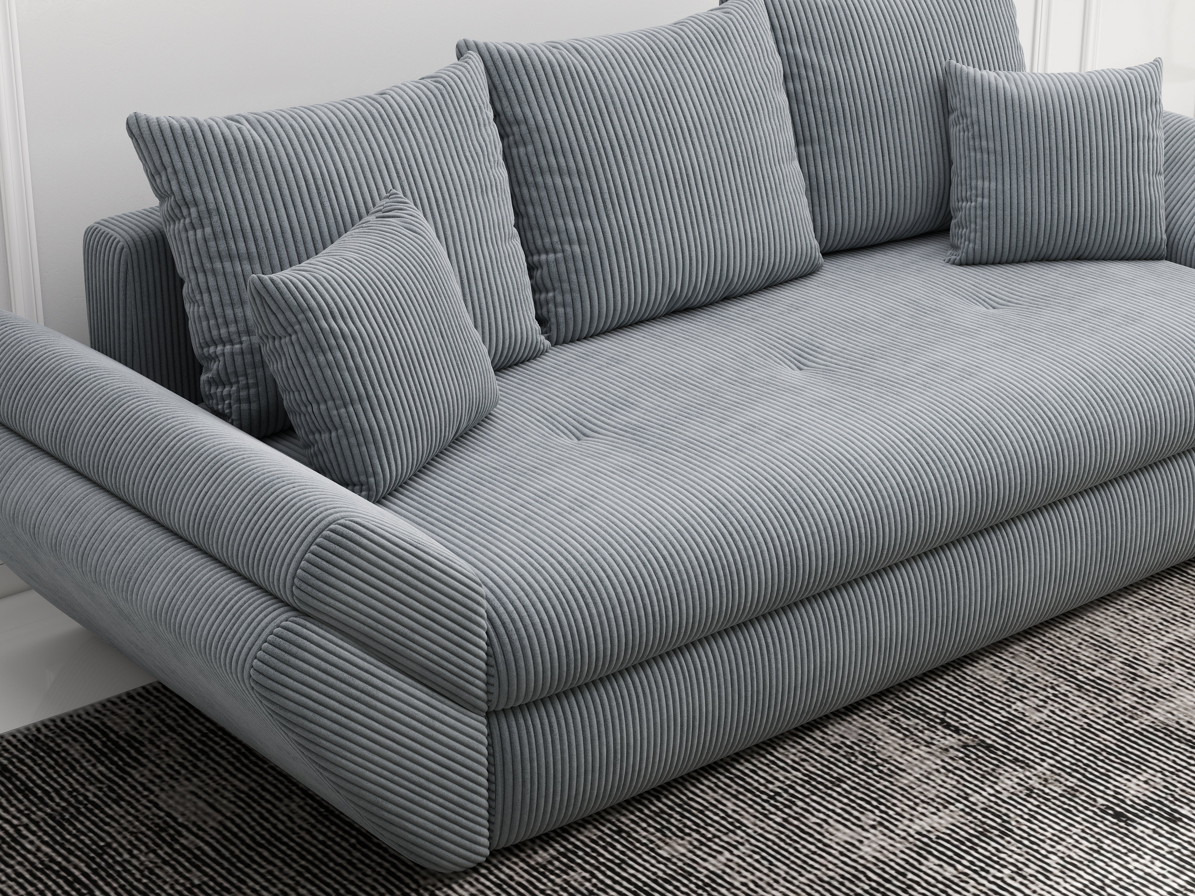 Canapea extensibilă dumonde cu ladă de depozitare si sezut confortabil din spuma HR, Loana Zoom Grey 250x100 cm Fabrica