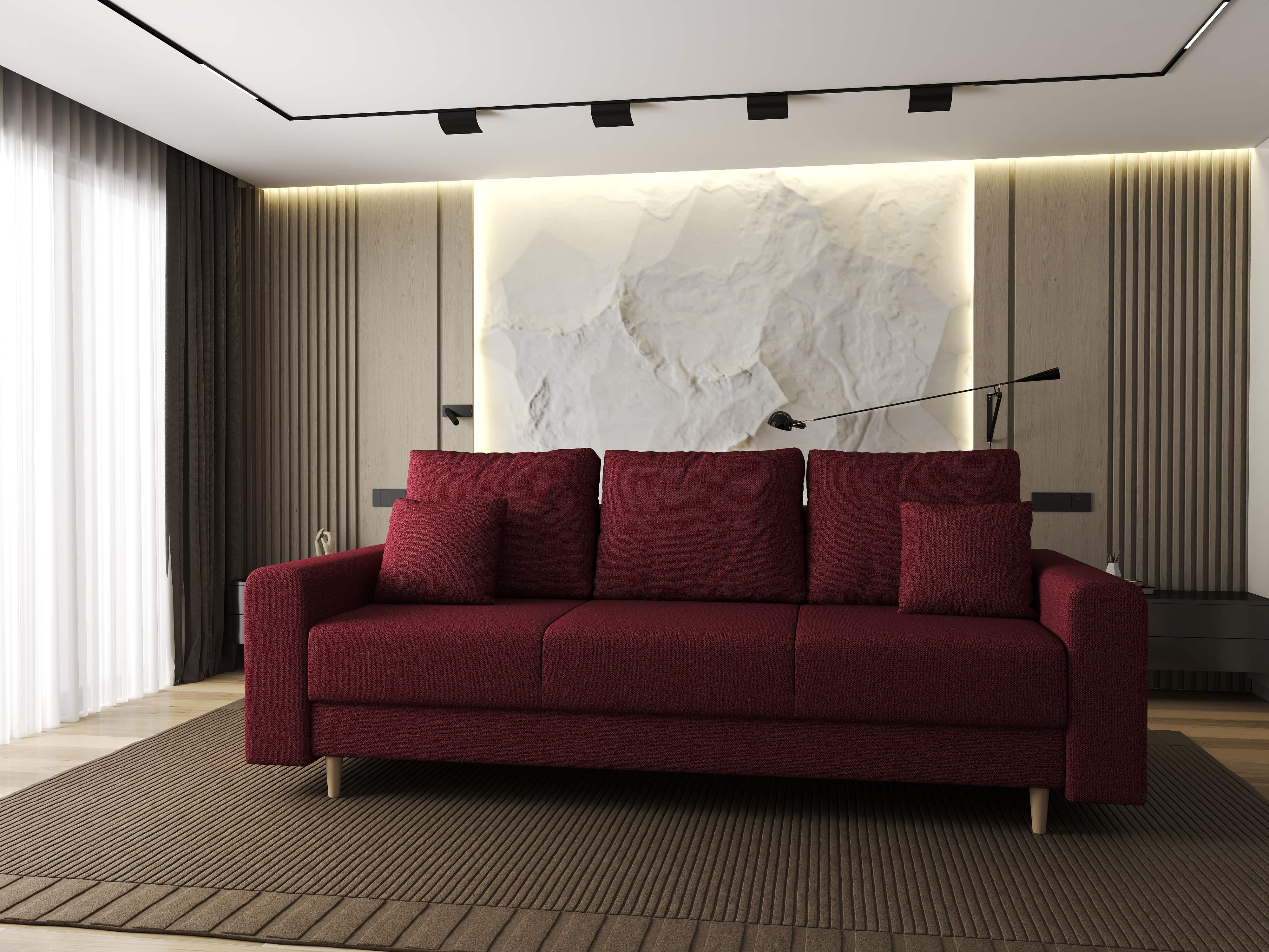 Canapea extensibilă dumonde cu ladă de depozitare si sezut confortabil din spuma HR, Kronos Enjoy Rosu 210x100 cm fabrica