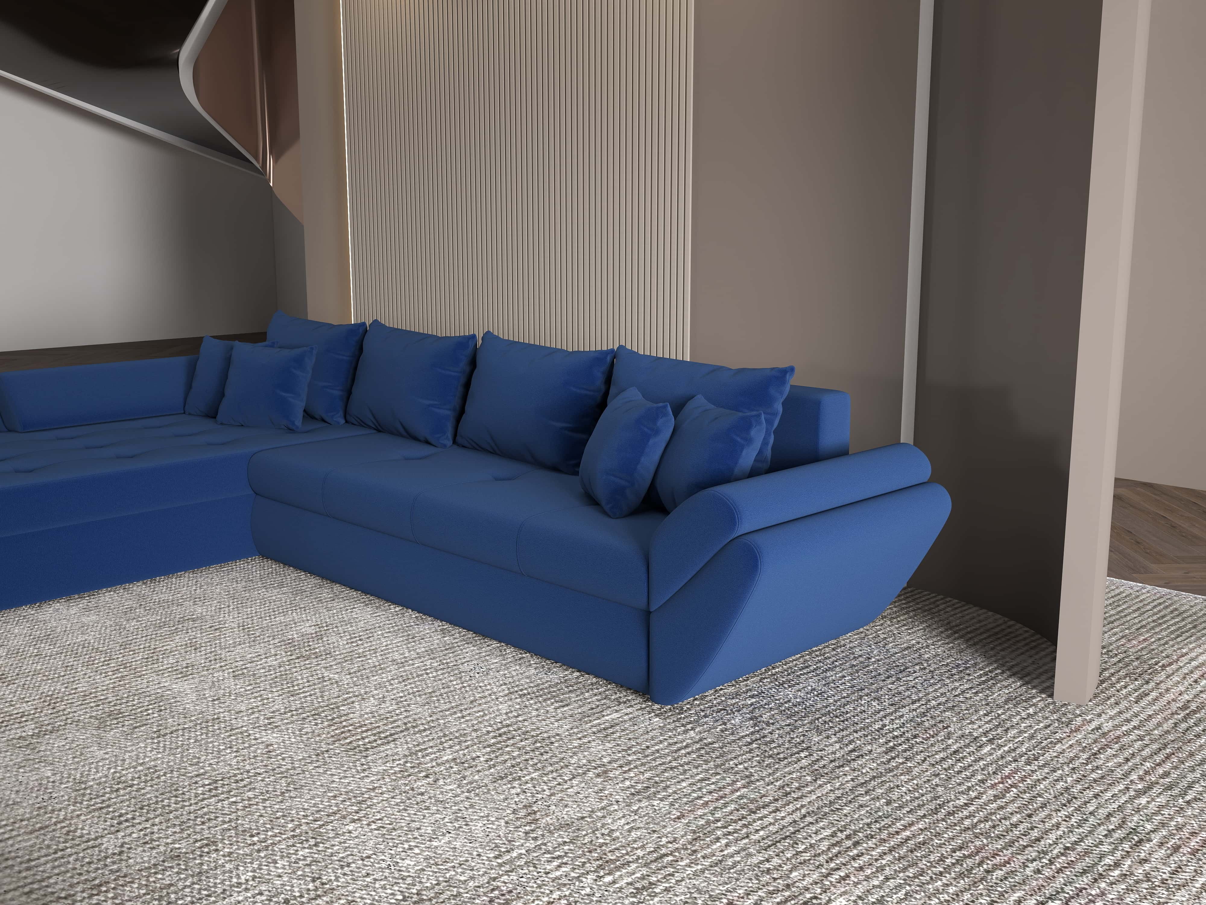 Colțar extensibil dumonde cu ladă de depozitare si sezut confortabil din spuma HR, Loana XL Royal Albastru 335x185 cm Fabrica