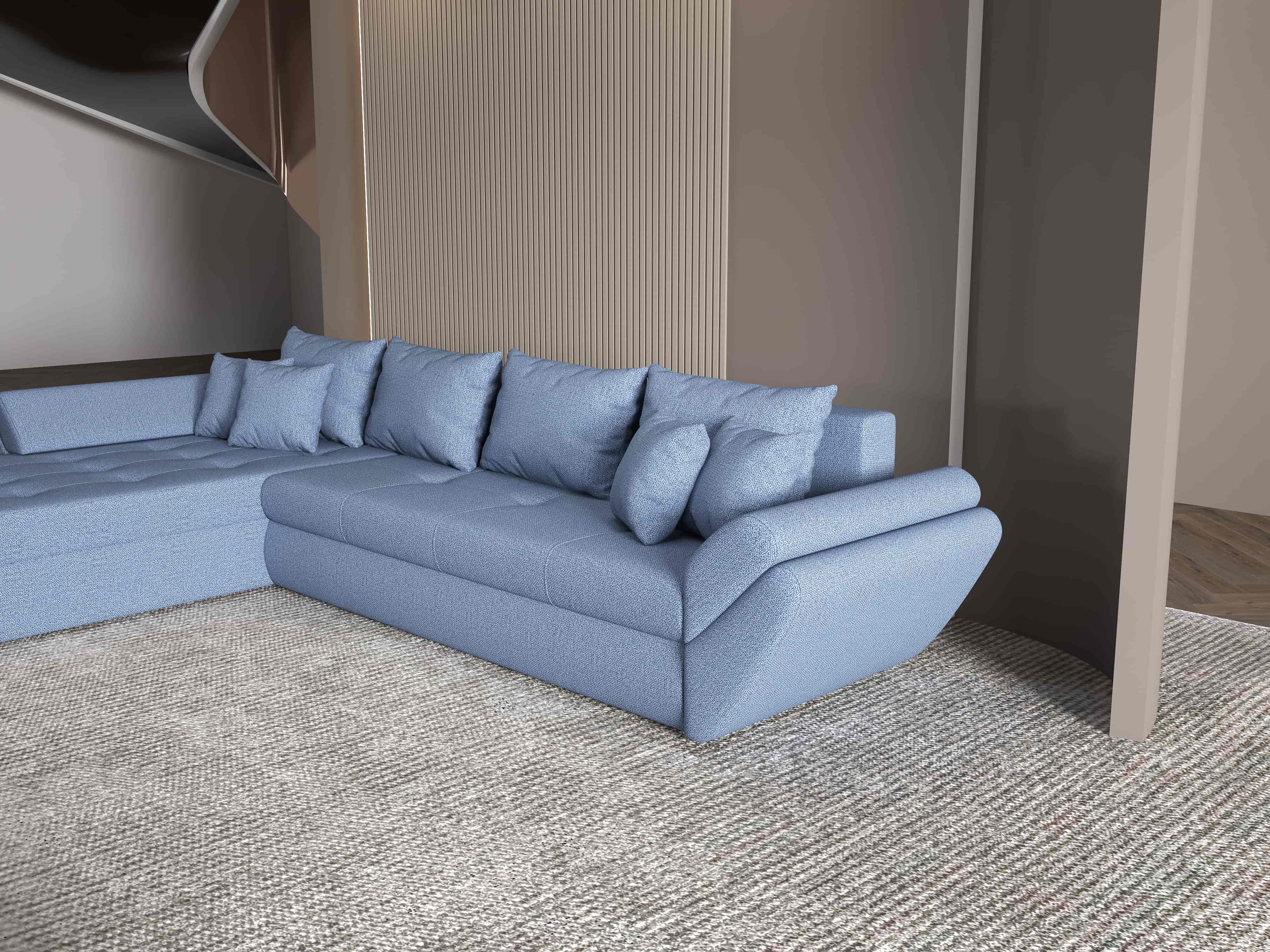 Colțar extensibil dumonde cu ladă de depozitare si sezut confortabil din spuma HR, Loana XL Enjoy Albastru 335x185 cm Fabrica