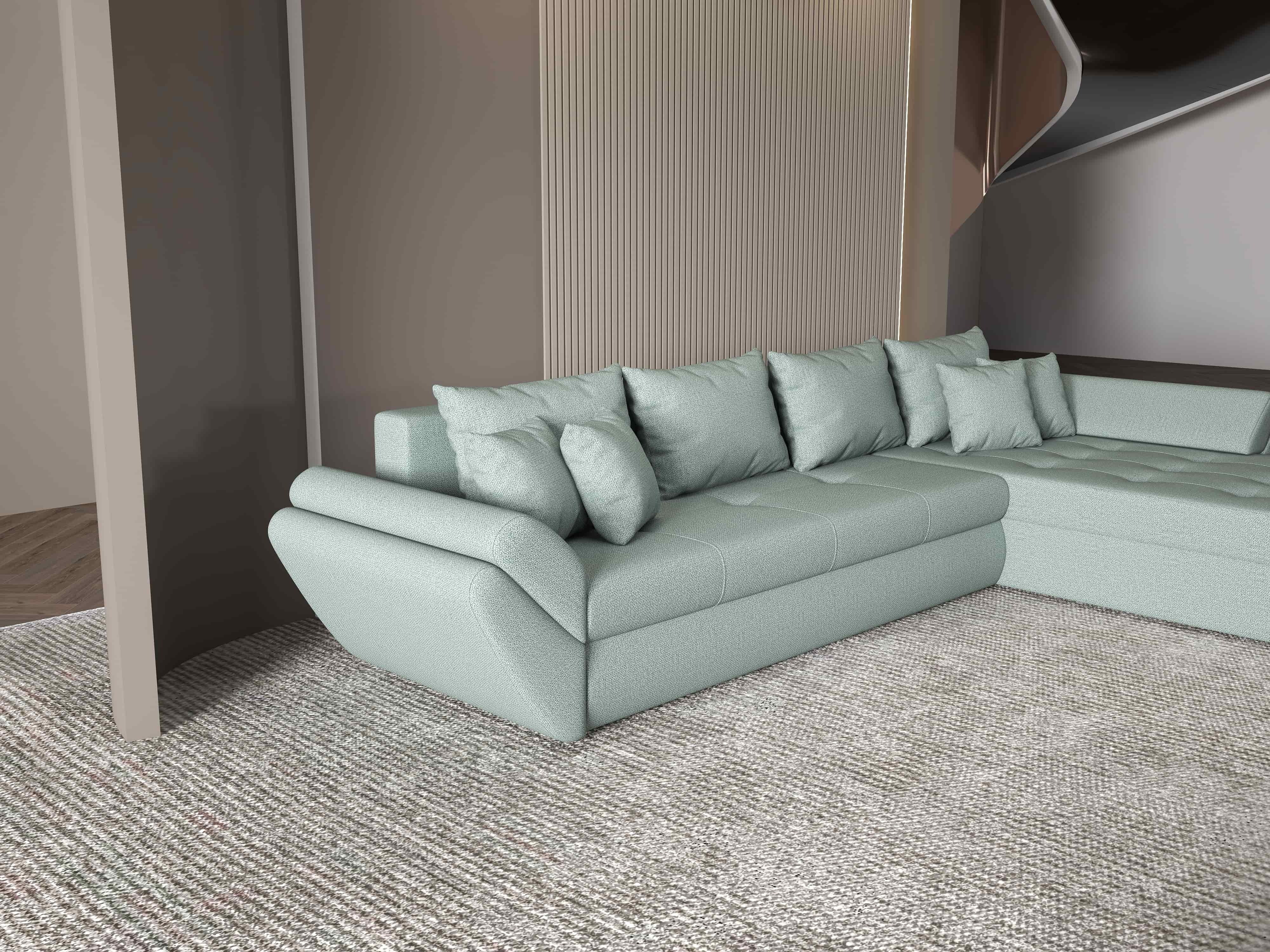 Colțar extensibil dumonde cu ladă de depozitare si sezut confortabil din spuma HR, Loana XL Enjoy Mint II 335x185 cm Fabrica