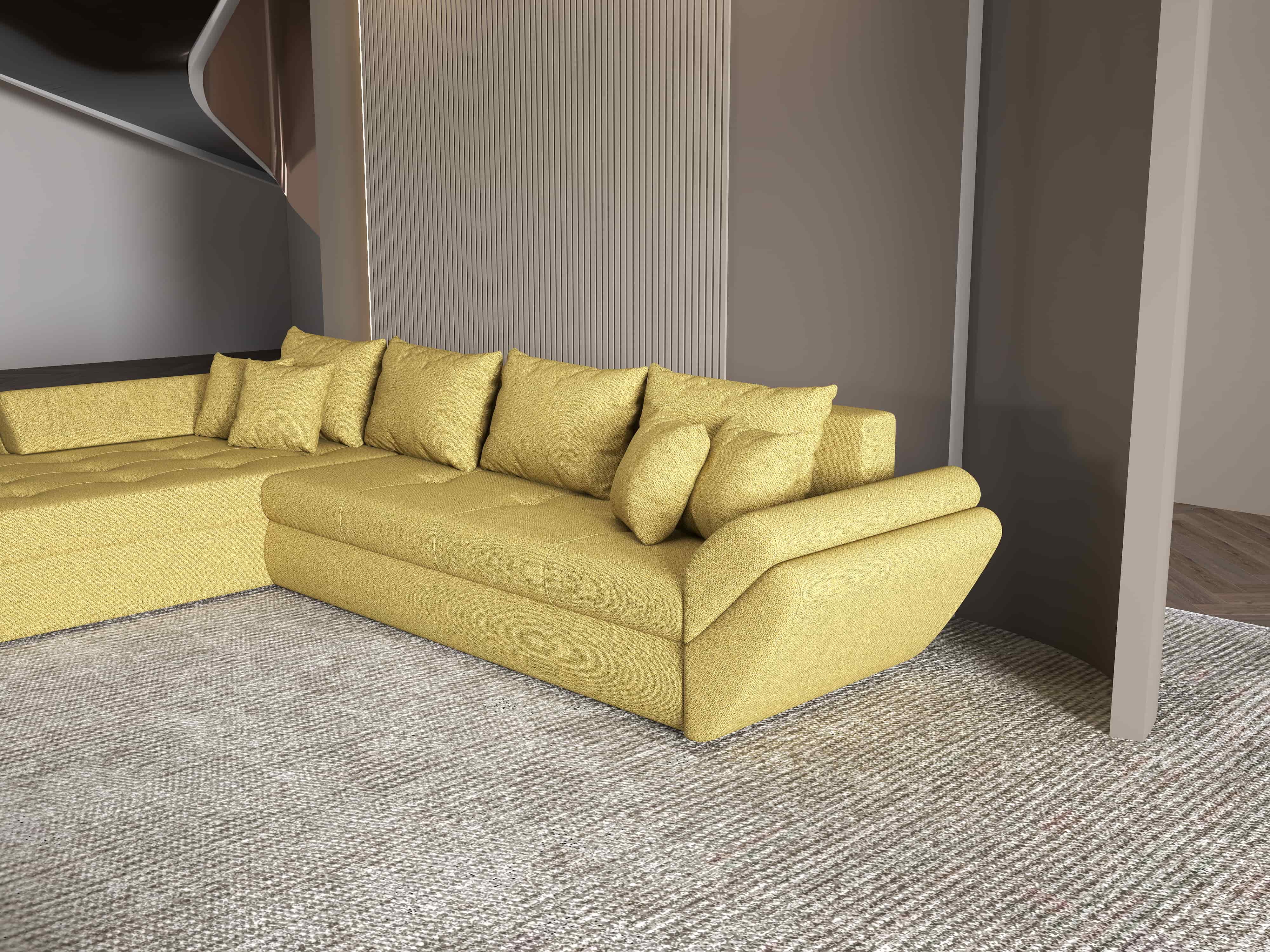 Colțar extensibil dumonde cu ladă de depozitare si sezut confortabil din spuma HR, Loana XL Enjoy Melon 335x185 cm Fabrica