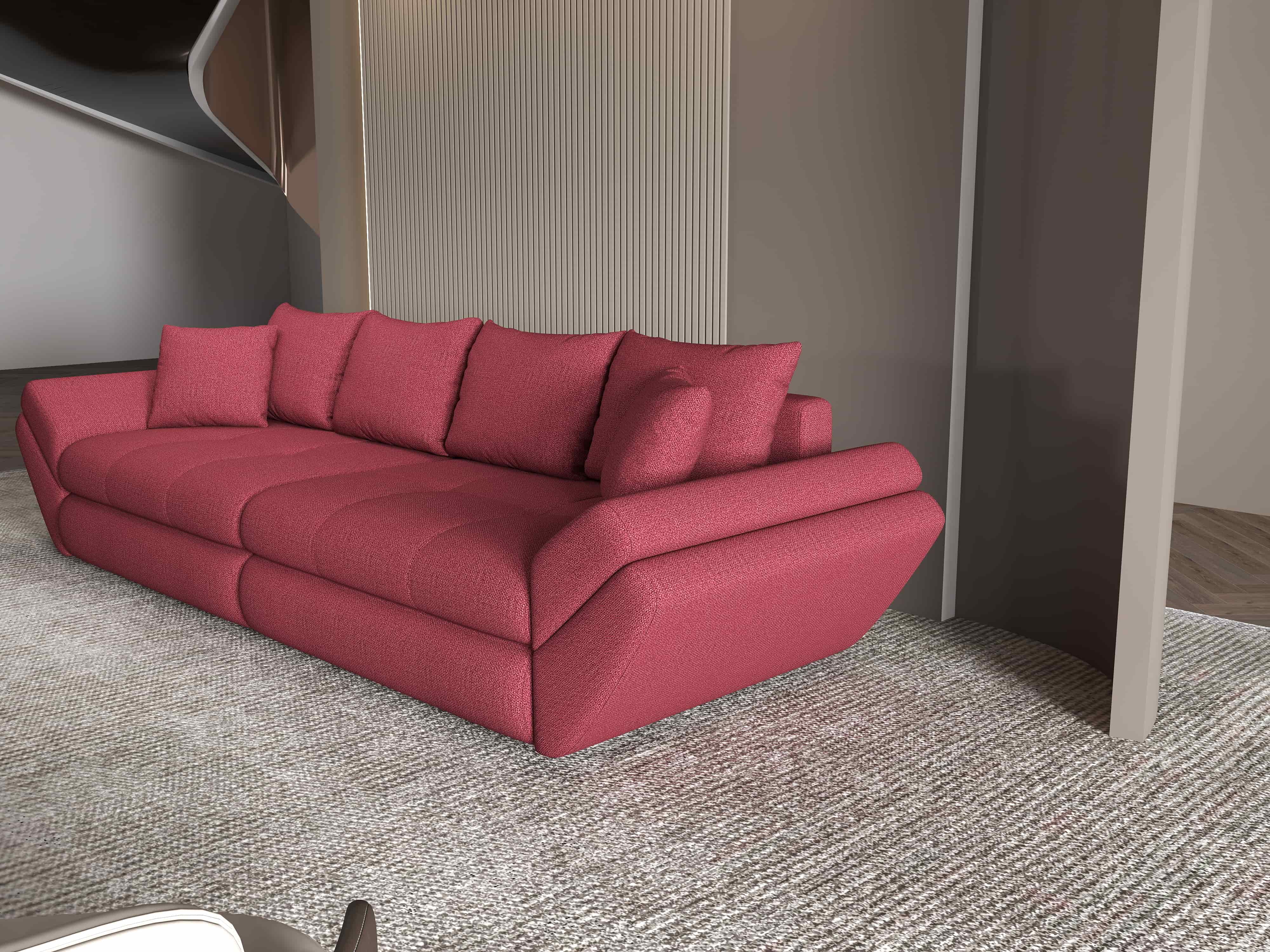 Canapea extensibilă dumonde cu ladă de depozitare si sezut confortabil din spuma HR, Loana Enjoy Rosu 300x100 cm Fabrica