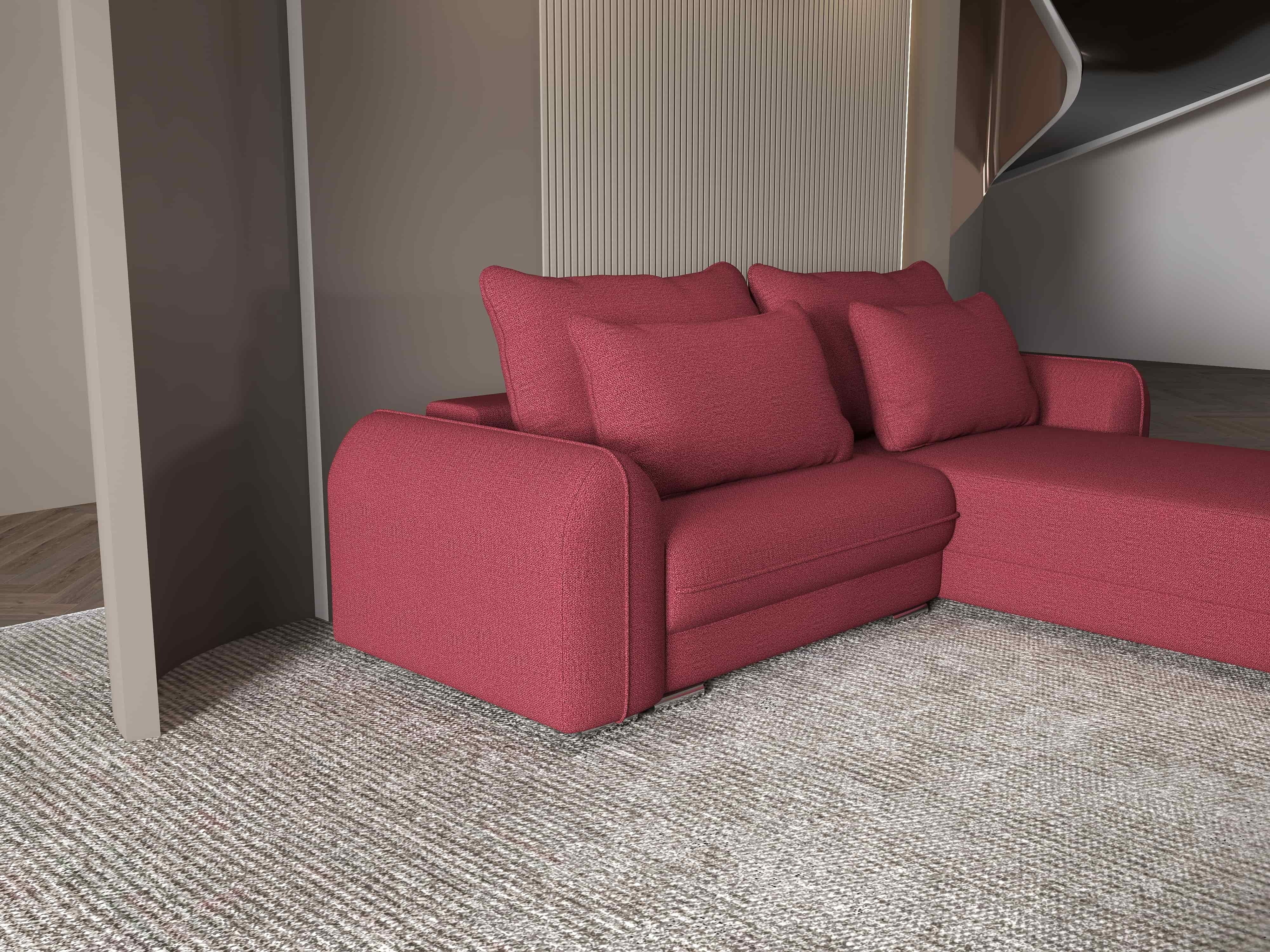 Colțar extensibil dumonde cu ladă de depozitare si sezut confortabil din spuma HR, Denver Enjoy Rosu 275x185 cm II Fabrica