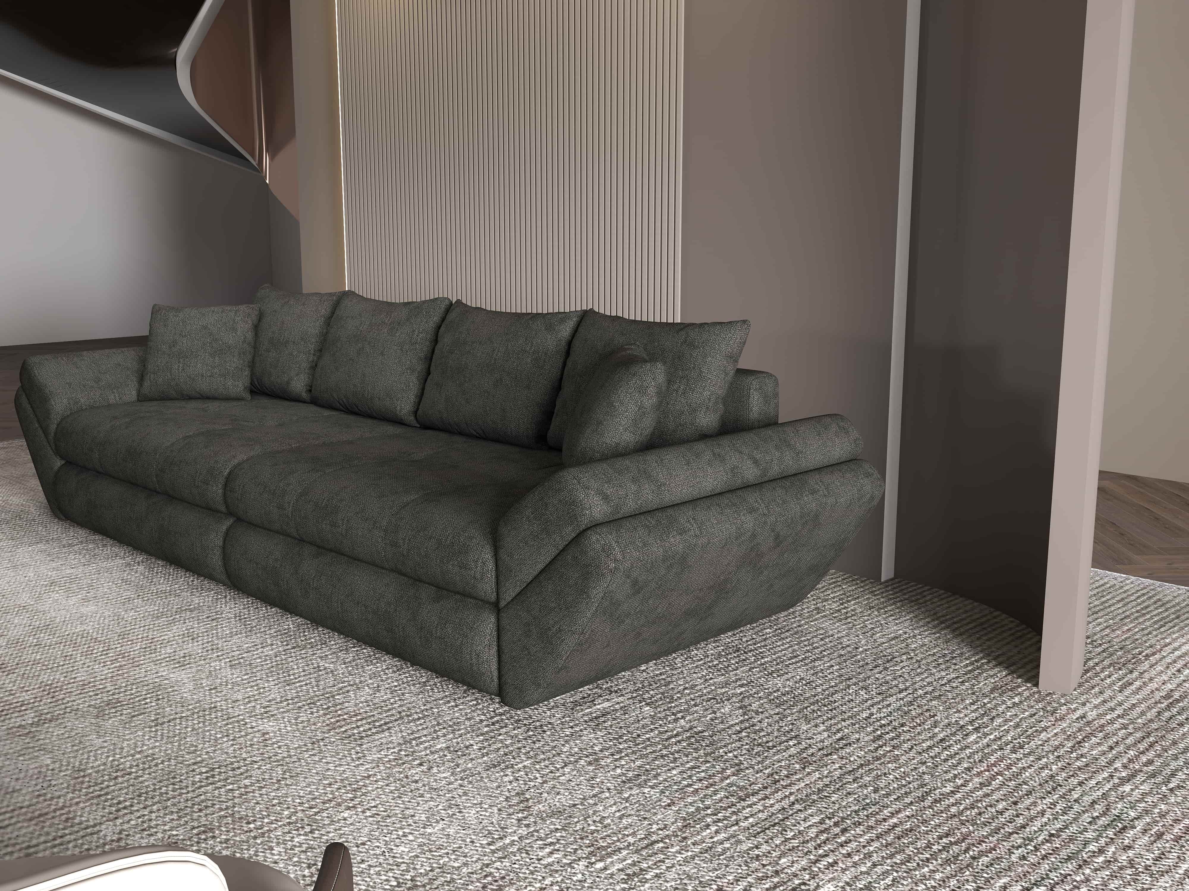 Canapea extensibilă dumonde cu ladă de depozitare si sezut confortabil din spuma HR, Loana Enjoy Negru 300x100 cm Fabrica