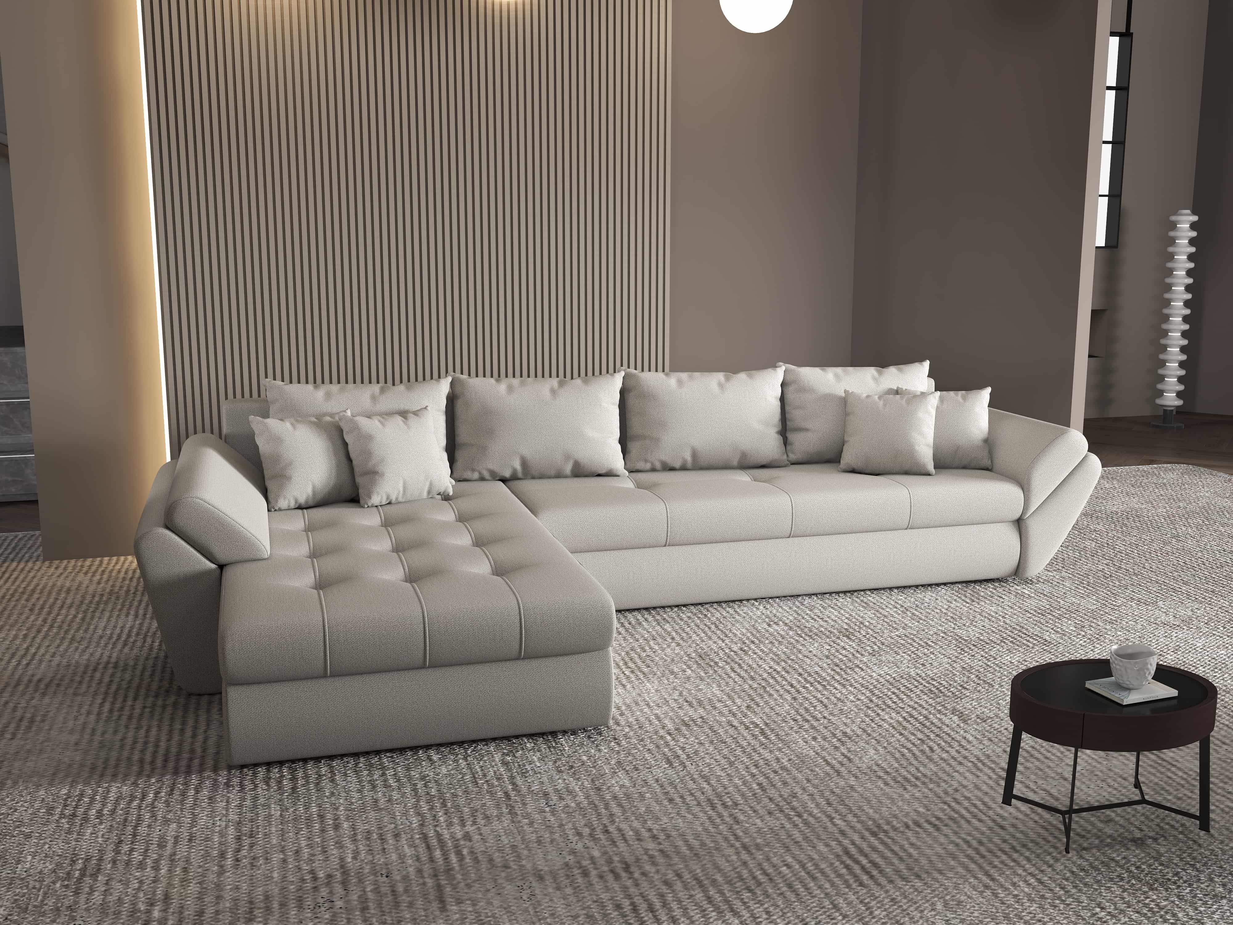 Colțar extensibil dumonde cu ladă de depozitare si sezut confortabil din spuma HR, Loana XL Enjoy Beige 335x185 cm Fabrica